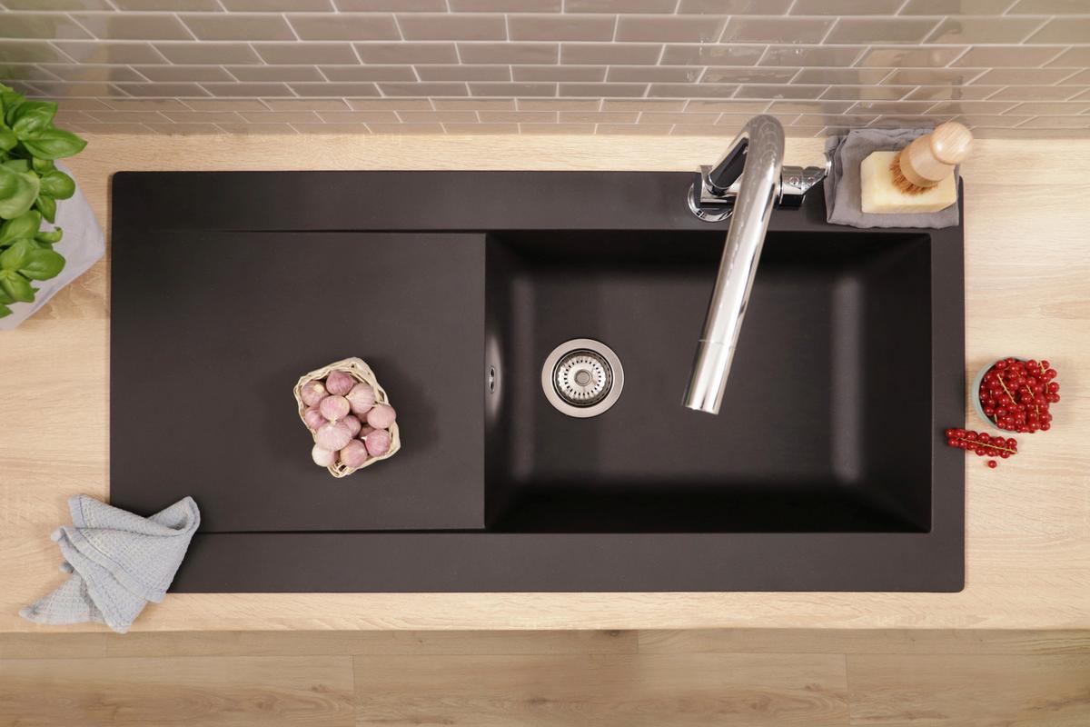 SPÜLE Schwarz B: 100cm - Schwarz, Trend, Glas/Kunststoff (100/19,8/50cm) - Respekta
