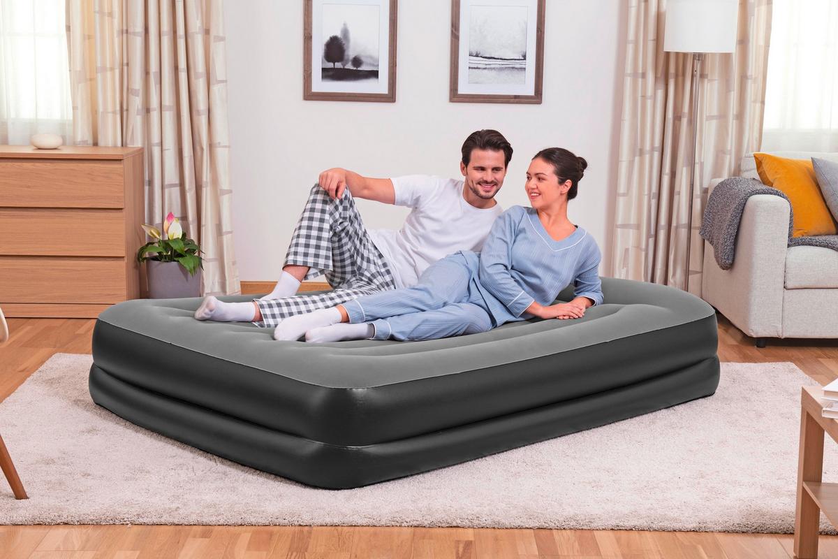 Luftbett Liselotte 203x152x46 Cm Bis 300kg, Inkl. Pumpe - Dunkelgrau/Schwarz, KONVENTIONELL, Kunststoff/Metall (203/152/46cm) - Bestway