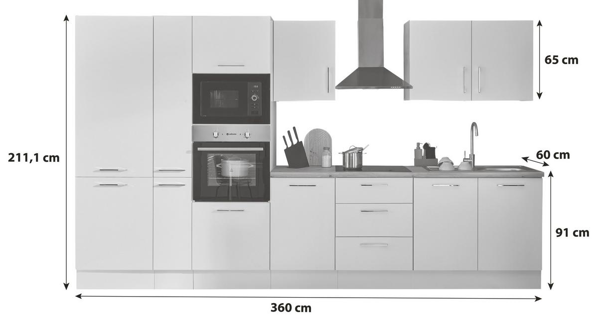 Küchenblock Turin Weiß/Eiche Dekor B: 360 cm - Weiß/Eiche Artisan, Basics, Holzwerkstoff (360cm) - P & B