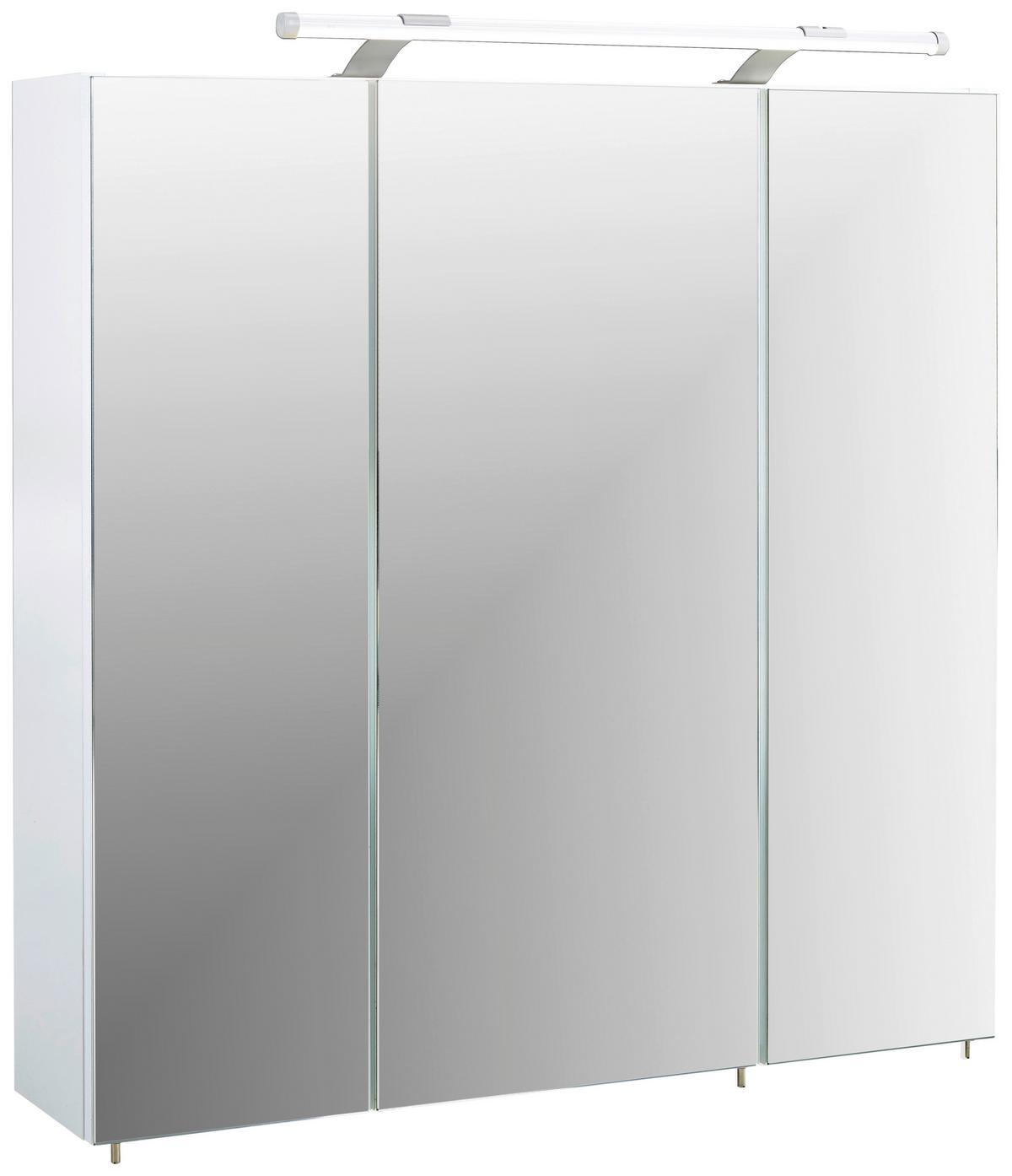 Spiegelschrank Dorina 700 Mit Led 3 Türen, Weiß - Weiß Hochglanz/Weiß, MODERN, Glas/Holzwerkstoff (70/75,7/16cm) - MID.YOU