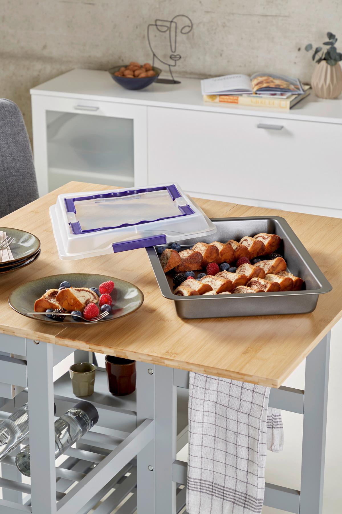 Kuchentransportbox Fee L/B/H: ca. 42/29/5 cm - Blau/Weiß, KONVENTIONELL, Kunststoff/Metall (42/29/5cm) - Luca Bessoni