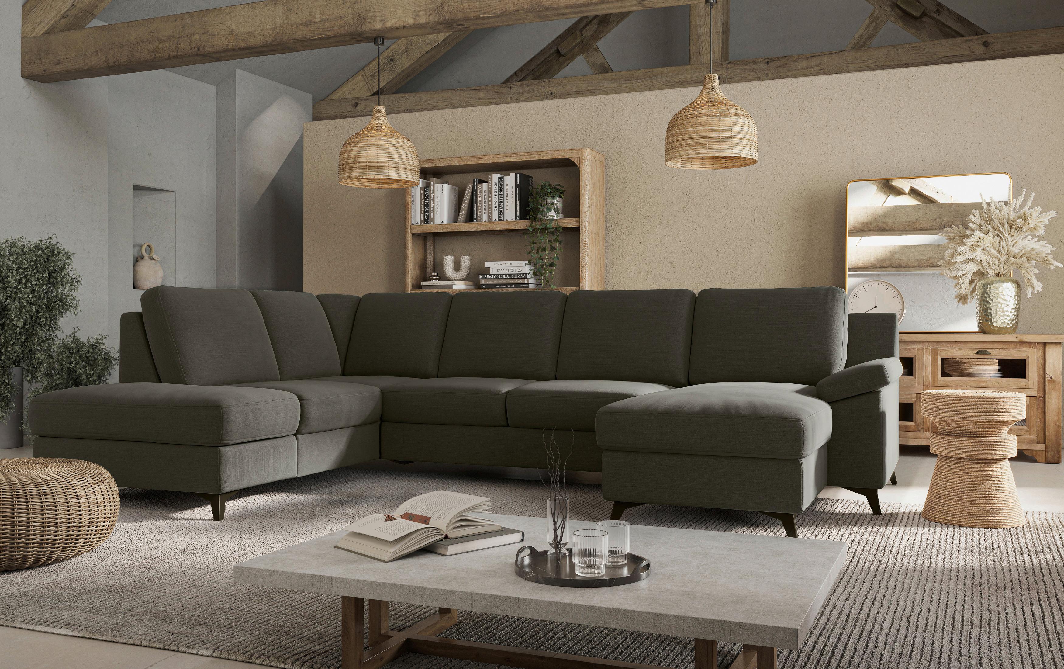 Wohnlandschaft Boom, Dunkelgrün 204x309x156 - Dunkelgrün/Schwarz, KONVENTIONELL, Textil (204/309/156cm) - Cotta