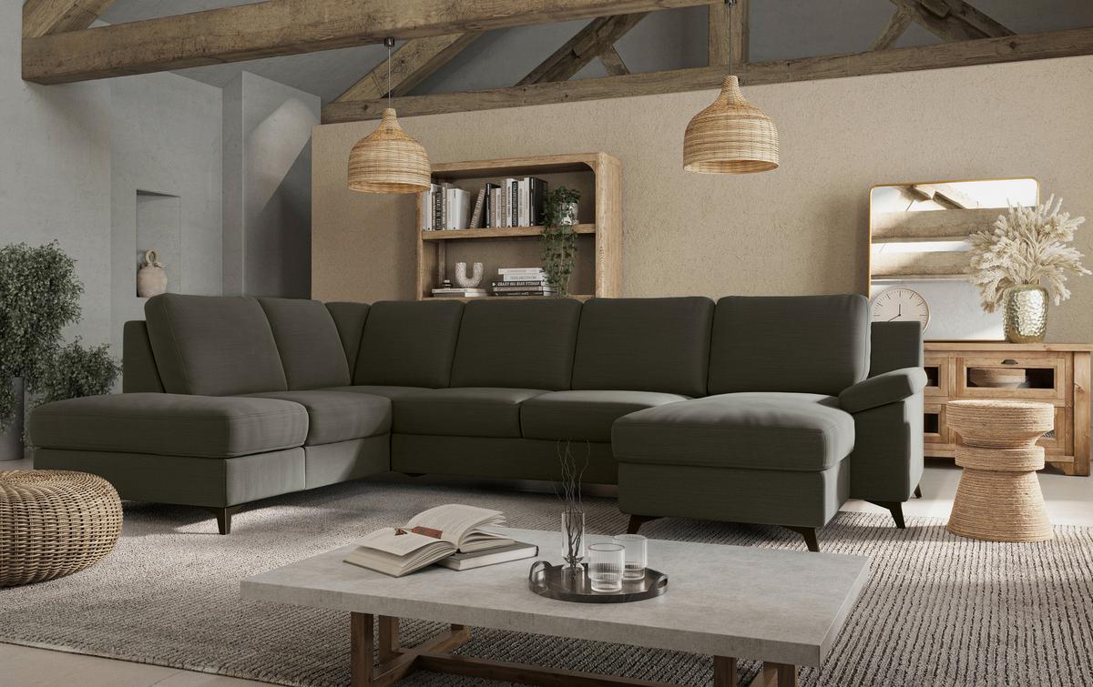 Wohnlandschaft Boom, Dunkelgrün 204x309x156 - Dunkelgrün/Schwarz, KONVENTIONELL, Textil (204/309/156cm) - Cotta