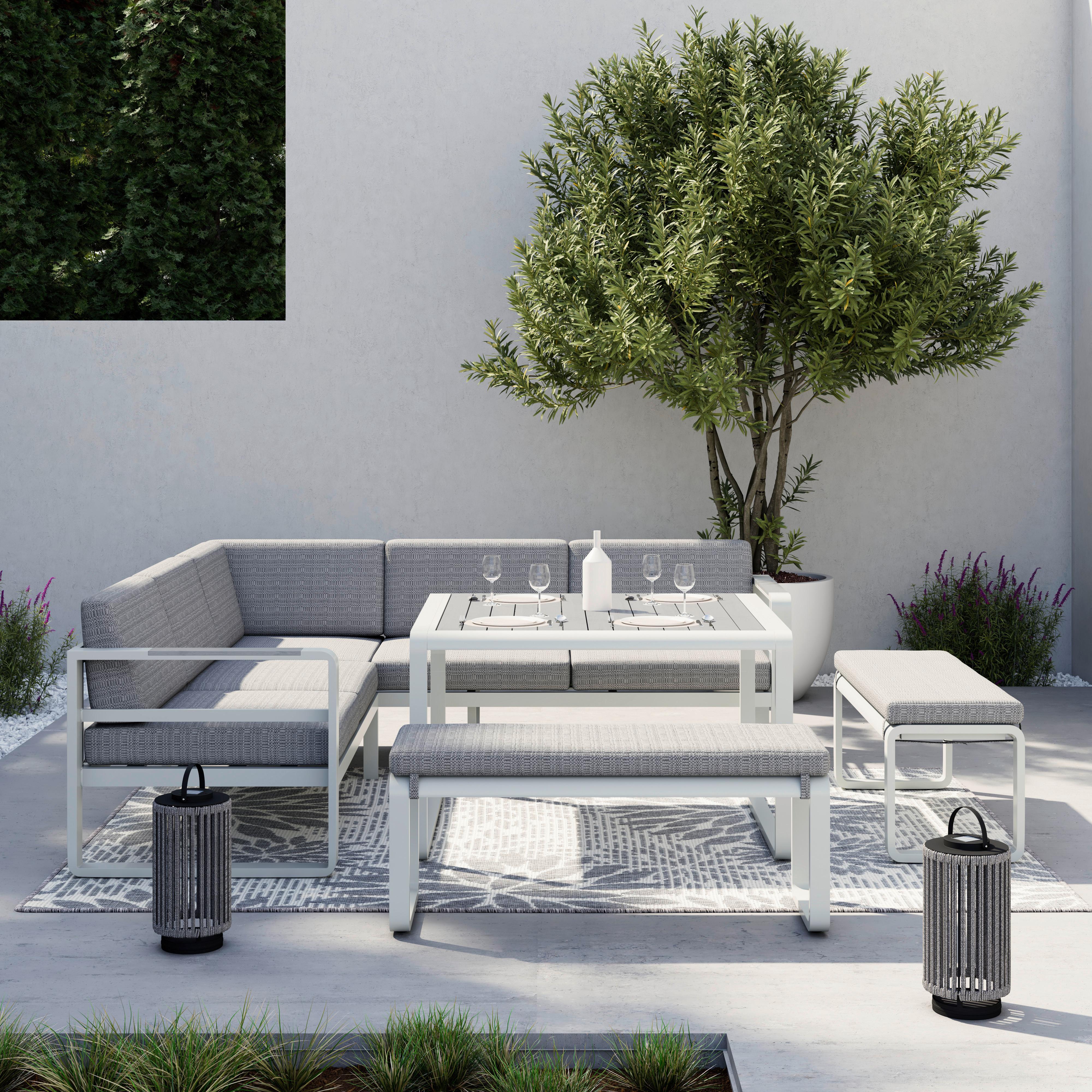 JEDÁLENSKÁ TERASOVÁ SÚPRAVA ARUBA - biela/svetlosivá, Modern, kov/textil - Bessagi Garden