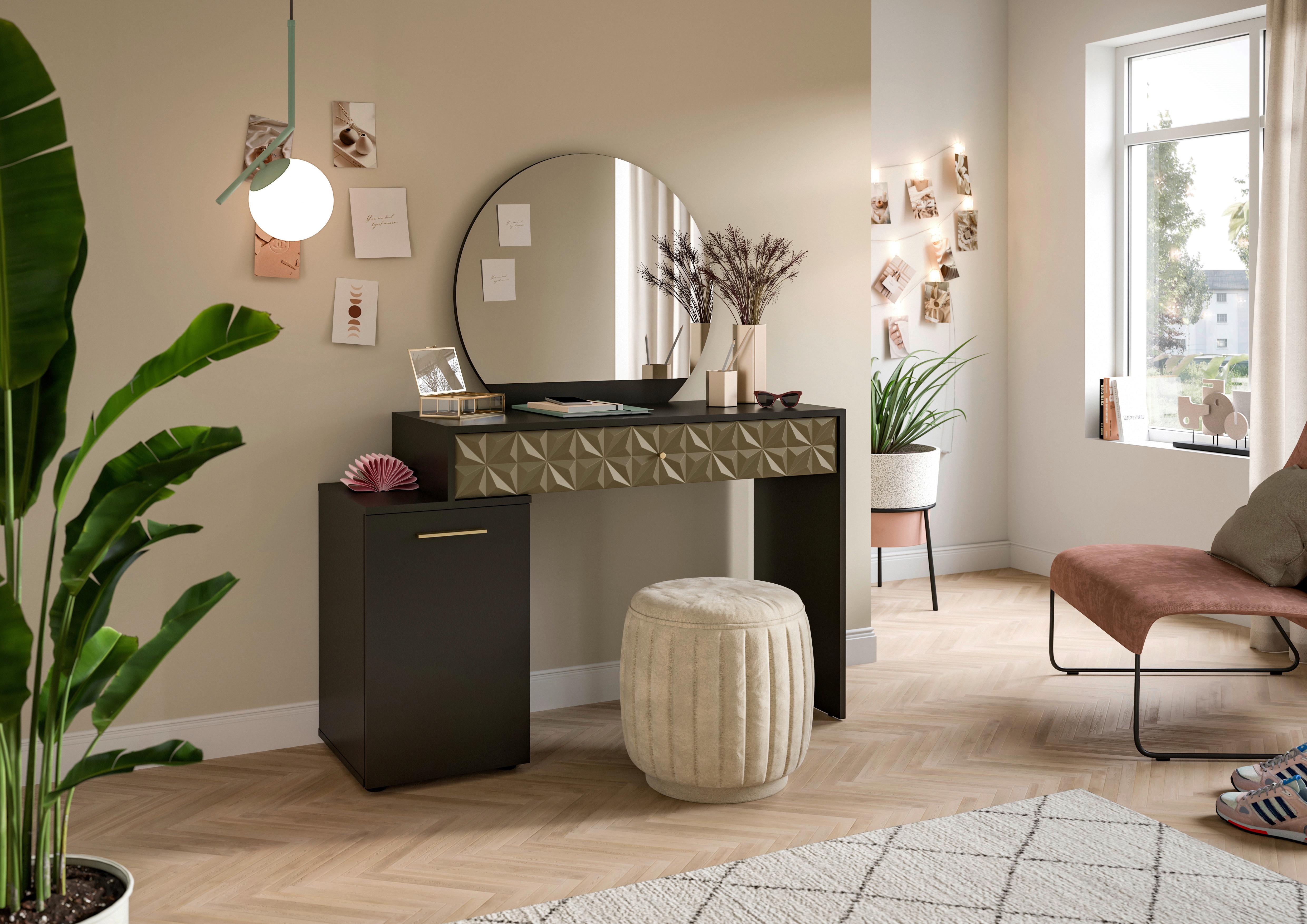 Schminktisch Prisma - Goldfarben/Schwarz, Design, Holzwerkstoff (117/42/138cm) - MID.YOU