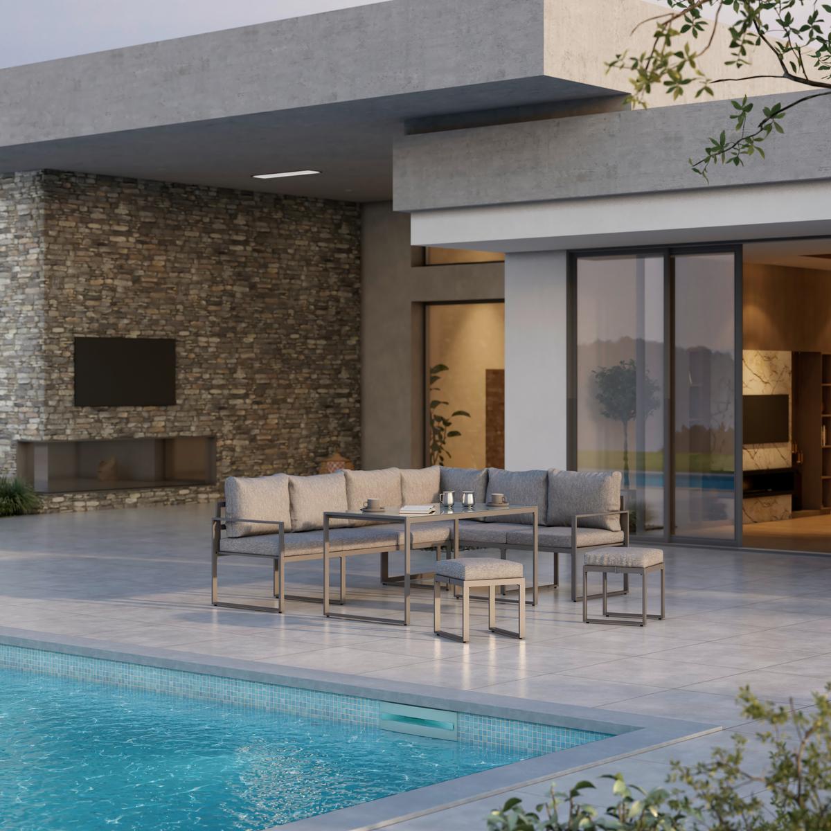 Lounge-garnitúra Leon - szürke, Modern, Üveg/fém (239/176cm) - Beldano