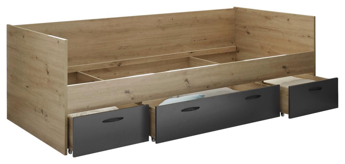 Bett Liam 90 cm Eiche Artisan, Lf: 90x200cm - Graphitfarben/Eiche Artisan, KONVENTIONELL, Holzwerkstoff (204/65/95cm)