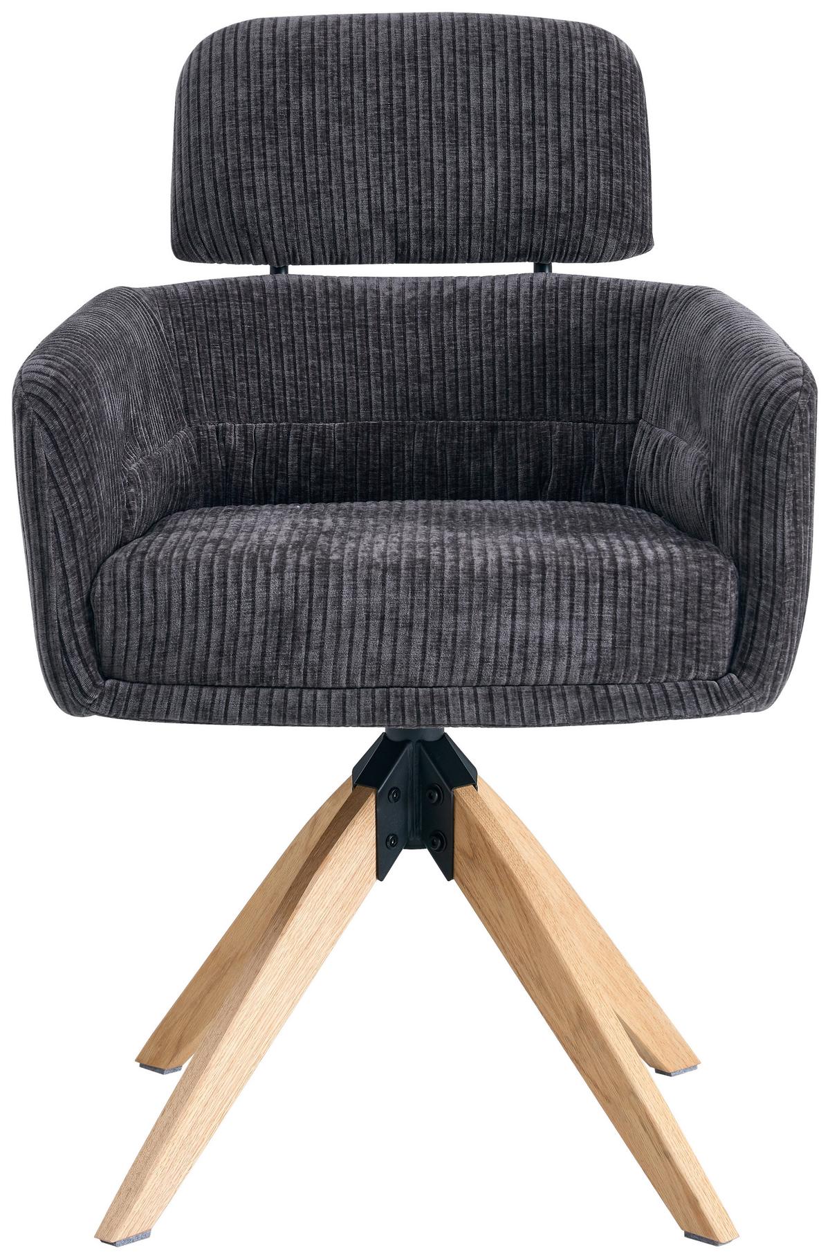 Armlehnstuhl Mattis Cord anthrazit, B: 60 cm - Anthrazit/Naturfarben, KONVENTIONELL, Holz/Textil (60/90/69cm) - Livetastic