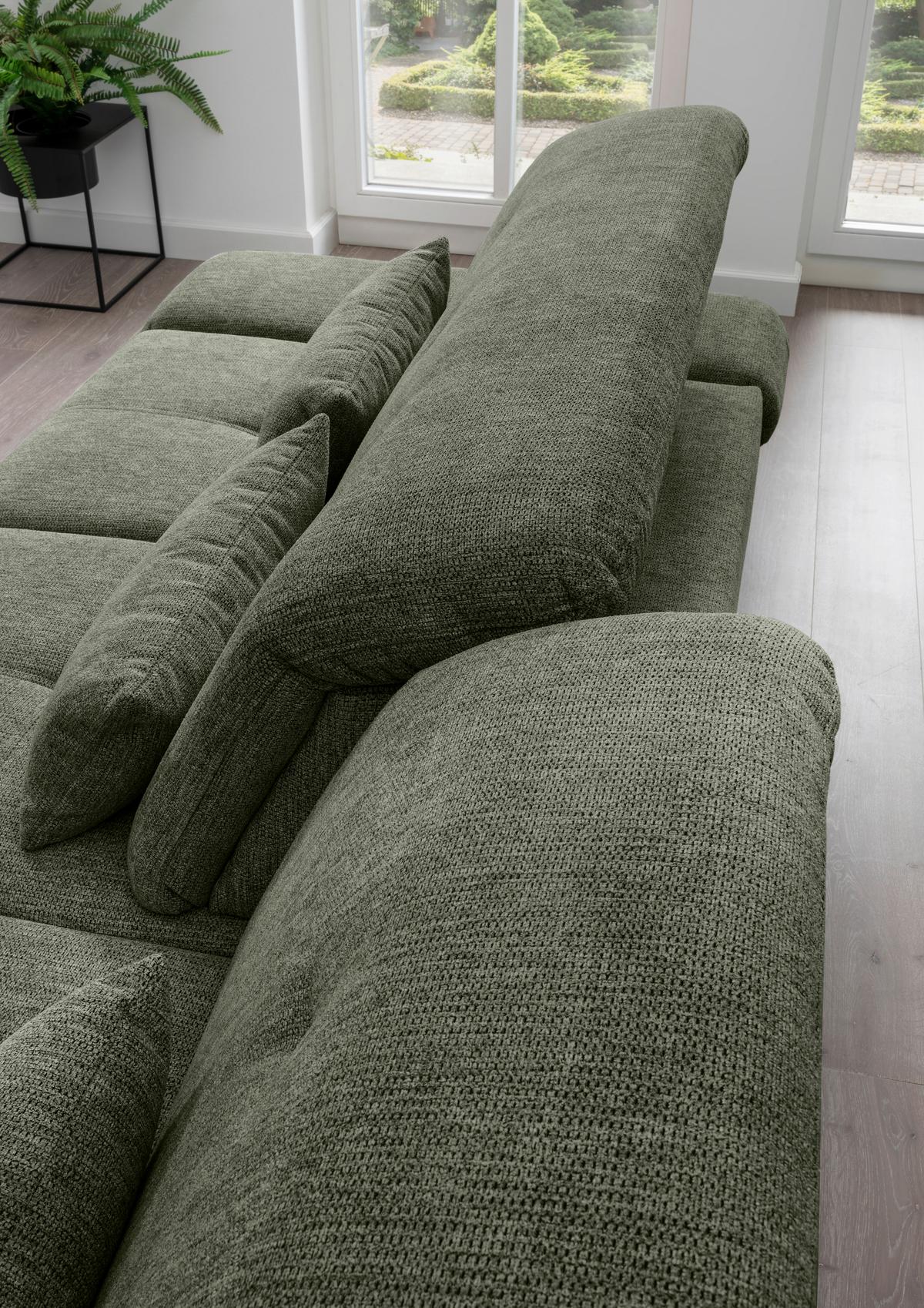Ecksofa Mit Liegefunktion Dalida Dunkelgrün,s:300x196 Cm - Chromfarben/Dunkelgrün, Design, Textil (300/196cm) - Livetastic
