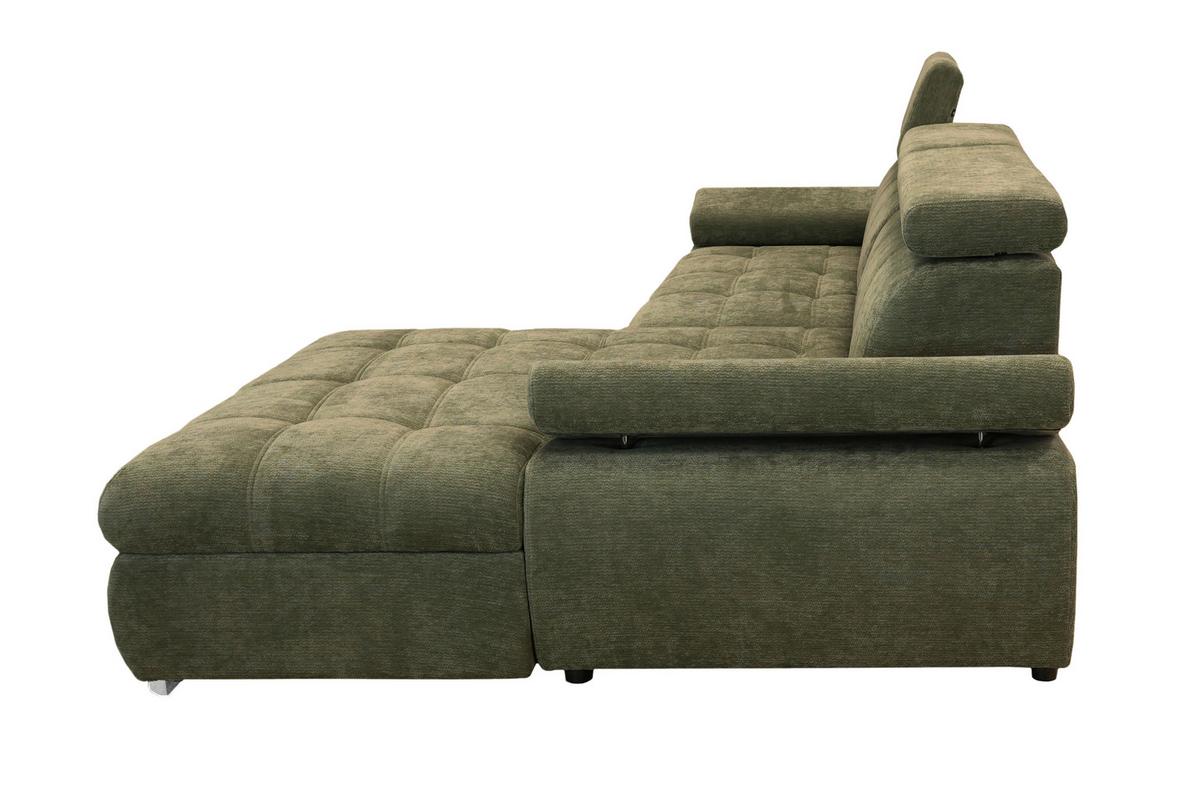 Rohová sedačka VEGAS, pravá, lesní zelená žinylka - barvy stříbra/lesní zelená, Design, dřevo/textil (294/173cm)