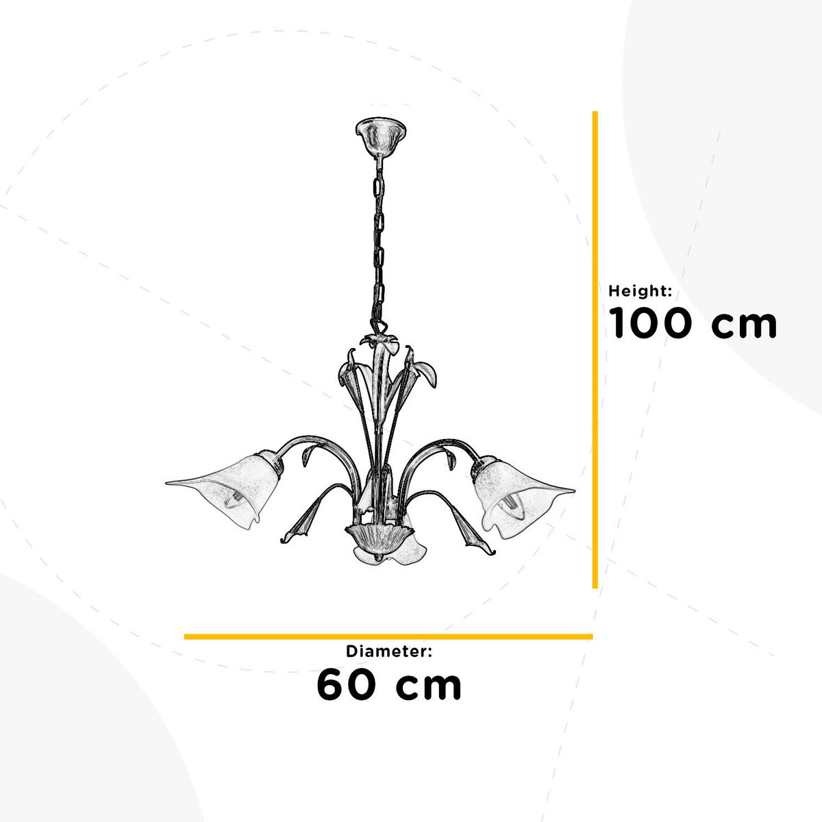 Kronleuchter 4722/3 3xe14 Weiß Schmiedeeisen - Weiß, Natur, Glas/Metall (60/100cm)