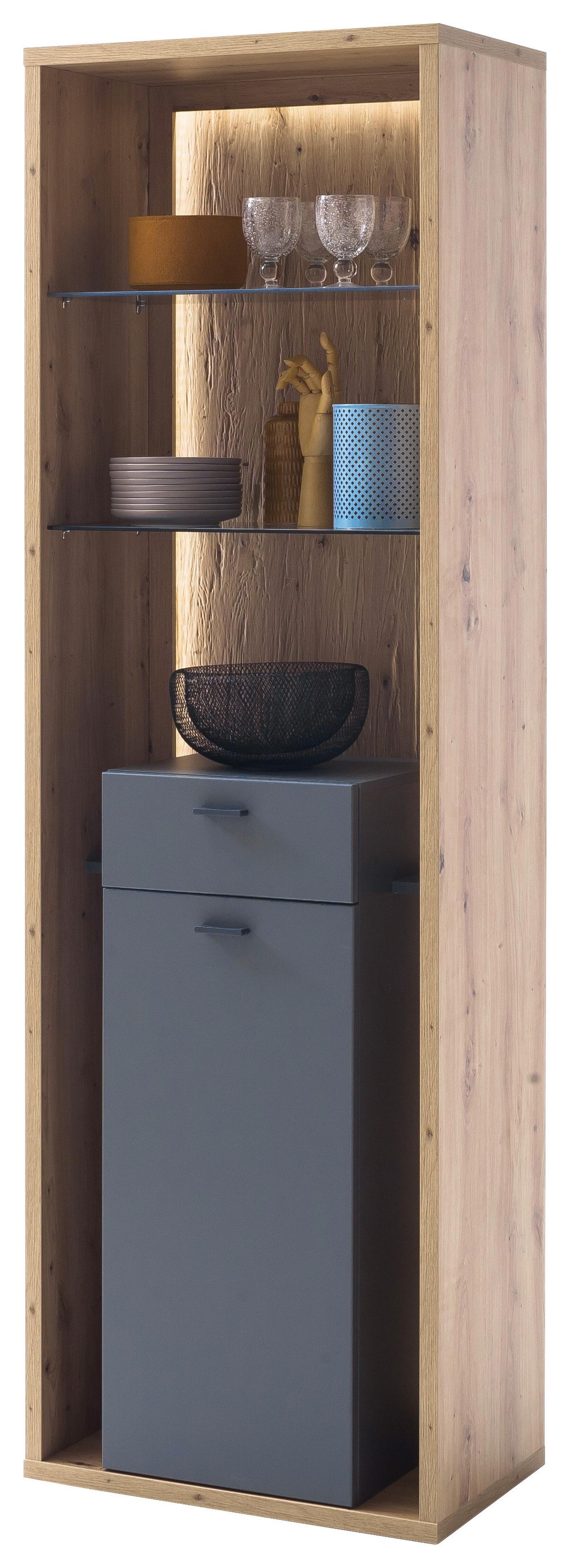 Vitrine Lizzano B: 66 Cm Grau/eichefarben - Eichefarben/Grau, Design, Glas/Holzwerkstoff (66/209/40cm) - MID.YOU