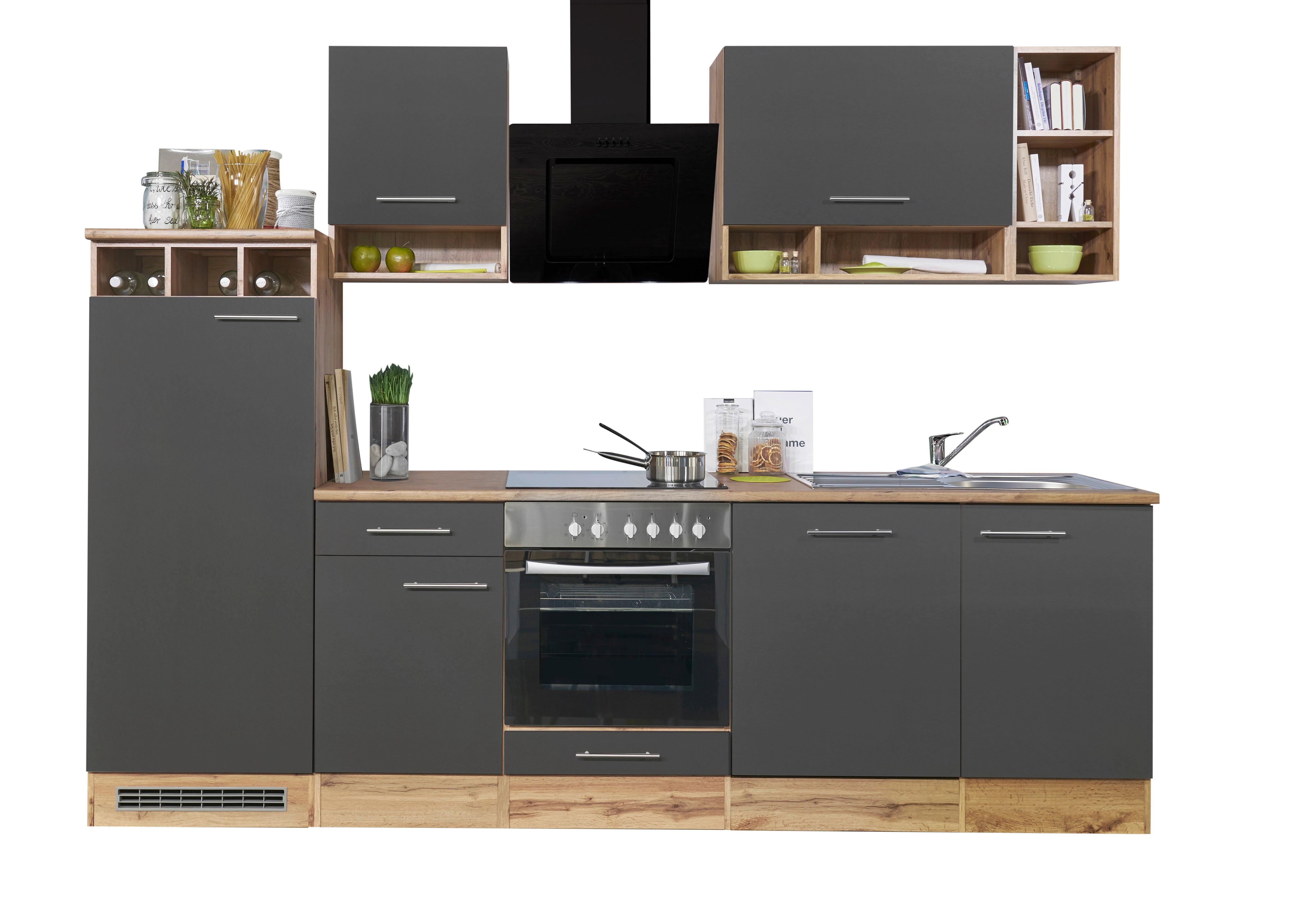Küchenzeile Economy mit Geräte B: 280 cm Grau/Wildeiche Dekor - Wildeiche/Grau, Basics, Holzwerkstoff (280cm) - Respekta