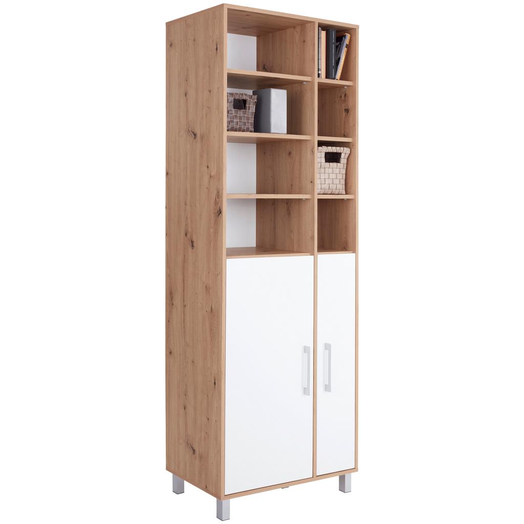 Regal mit Schrank Box B 75cm, Eiche Dekor/Weiß