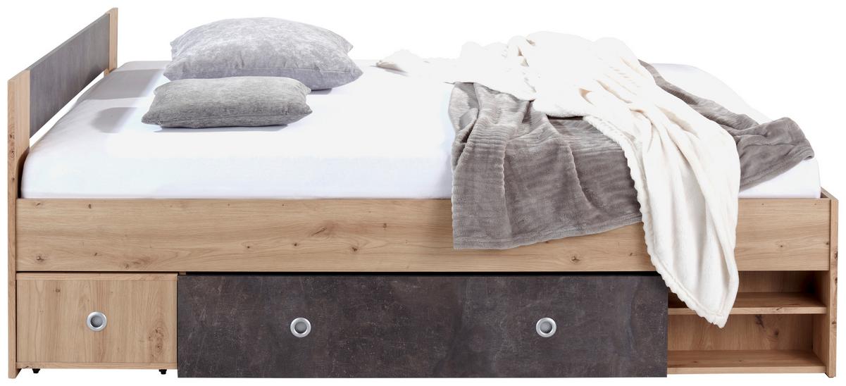 Postel s úložným prostorem Azurro 180x200, tmavě šedá/dub - barvy dubu/tmavě šedá, Moderní, kompozitní dřevo (180/200cm)