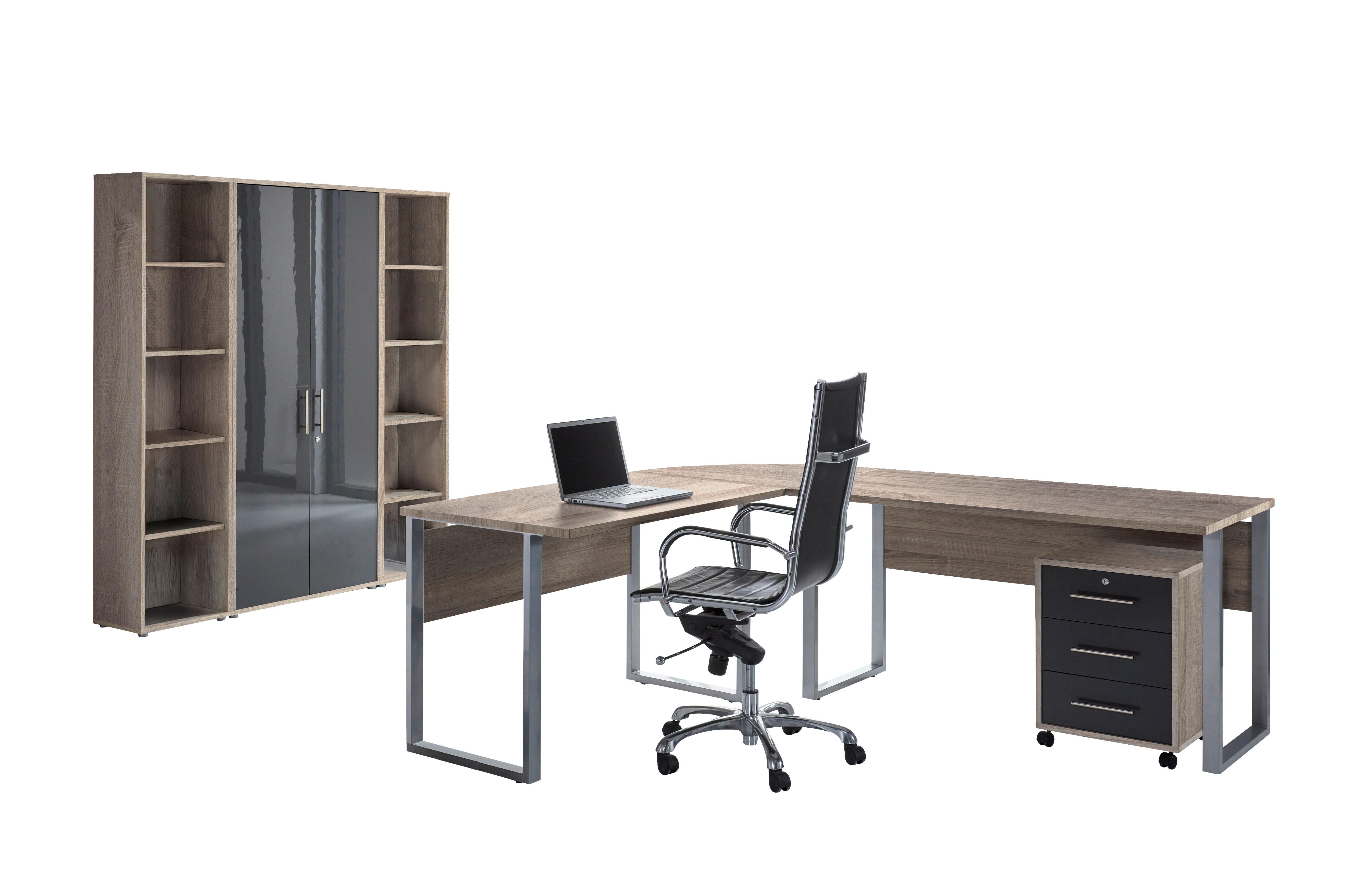 Büro Office Edition Eiche Dekor/anthrazit - Anthrazit Hochglanz/Sonoma Eiche, MODERN, Holzwerkstoff - MID.YOU