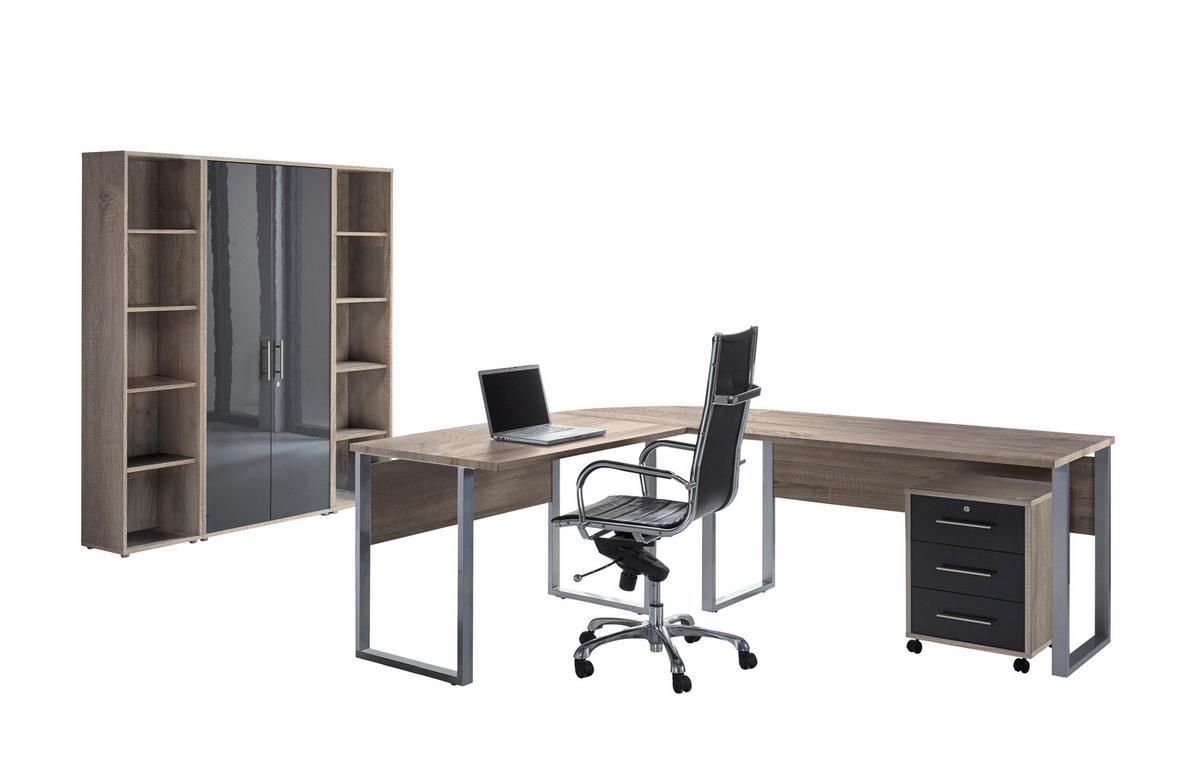 Büro Office Edition Eiche Dekor/anthrazit - Anthrazit Hochglanz/Sonoma Eiche, MODERN, Holzwerkstoff - MID.YOU