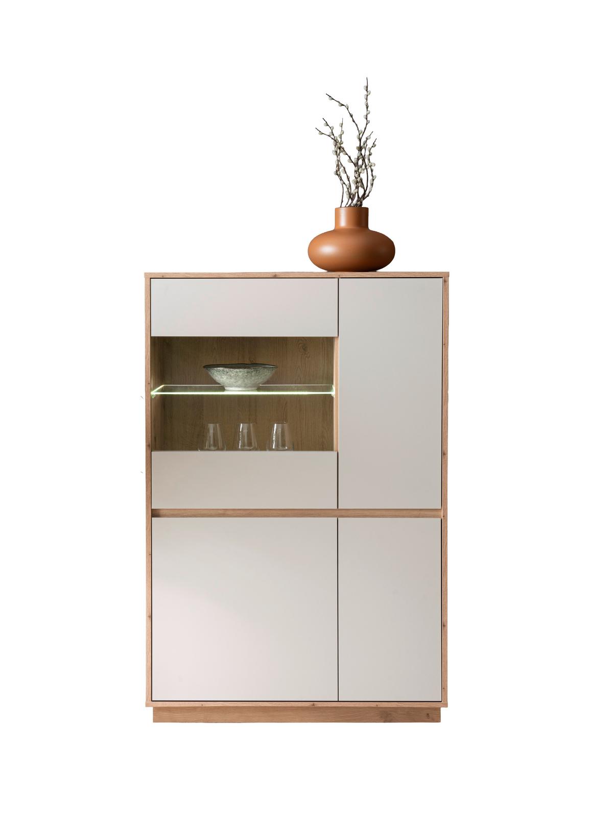 Vitrine Sonora Kaschmir/Eiche B: 75cm - Kaschmir/Eiche Artisan, Design, Glas/Holzwerkstoff (75/144/40cm) - MID.YOU