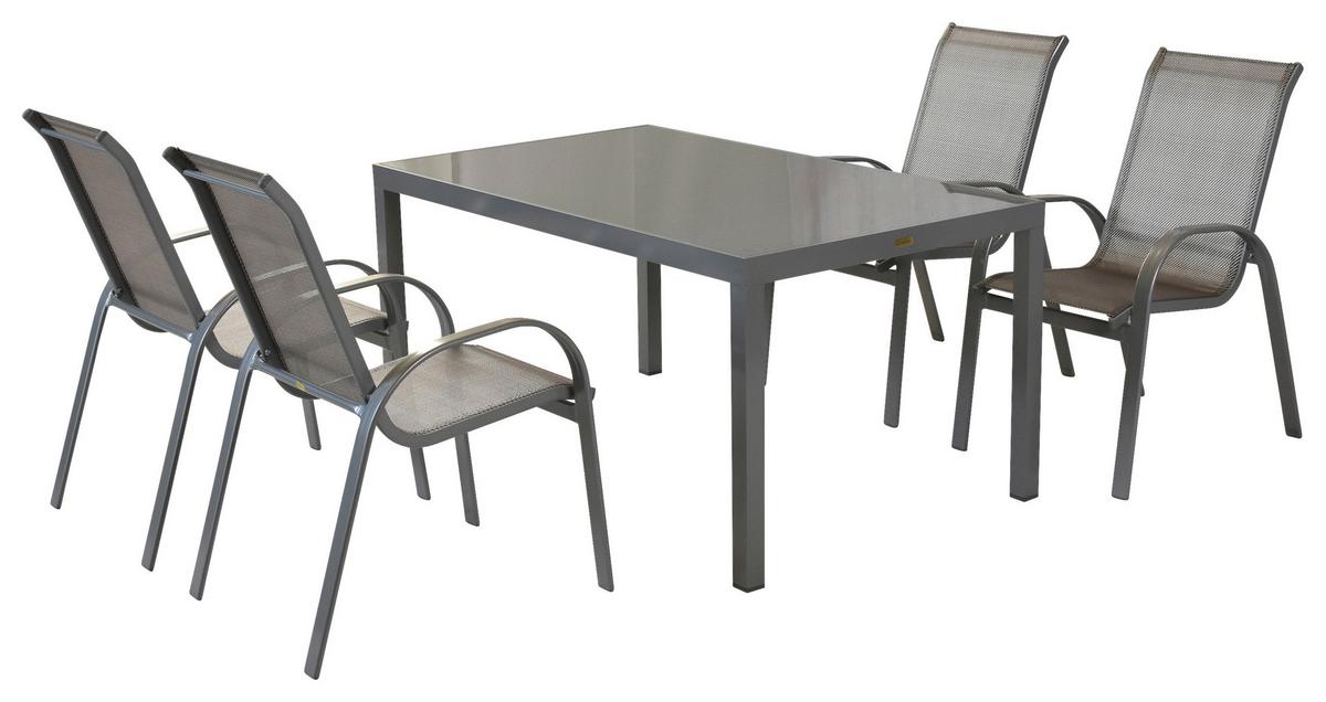 Gartenmöbel Set 5-tlg. Amalfi Aus Aluminium - Silberfarben/Braun, MODERN, Textil/Metall - Gardenson