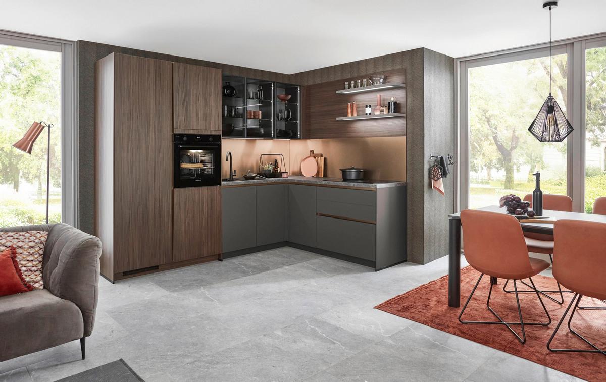 Eckküche Sidney/singapur - Schieferfarben/Schlammfarben, Design, Holzwerkstoff (285/206cm) - Vertico