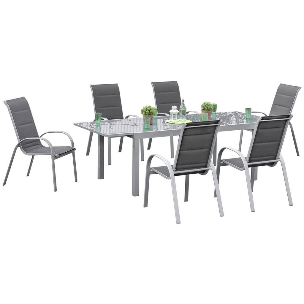 Gartenmöbel Set 7-tlg Amalfi Di Lusso Metall/glas/textil