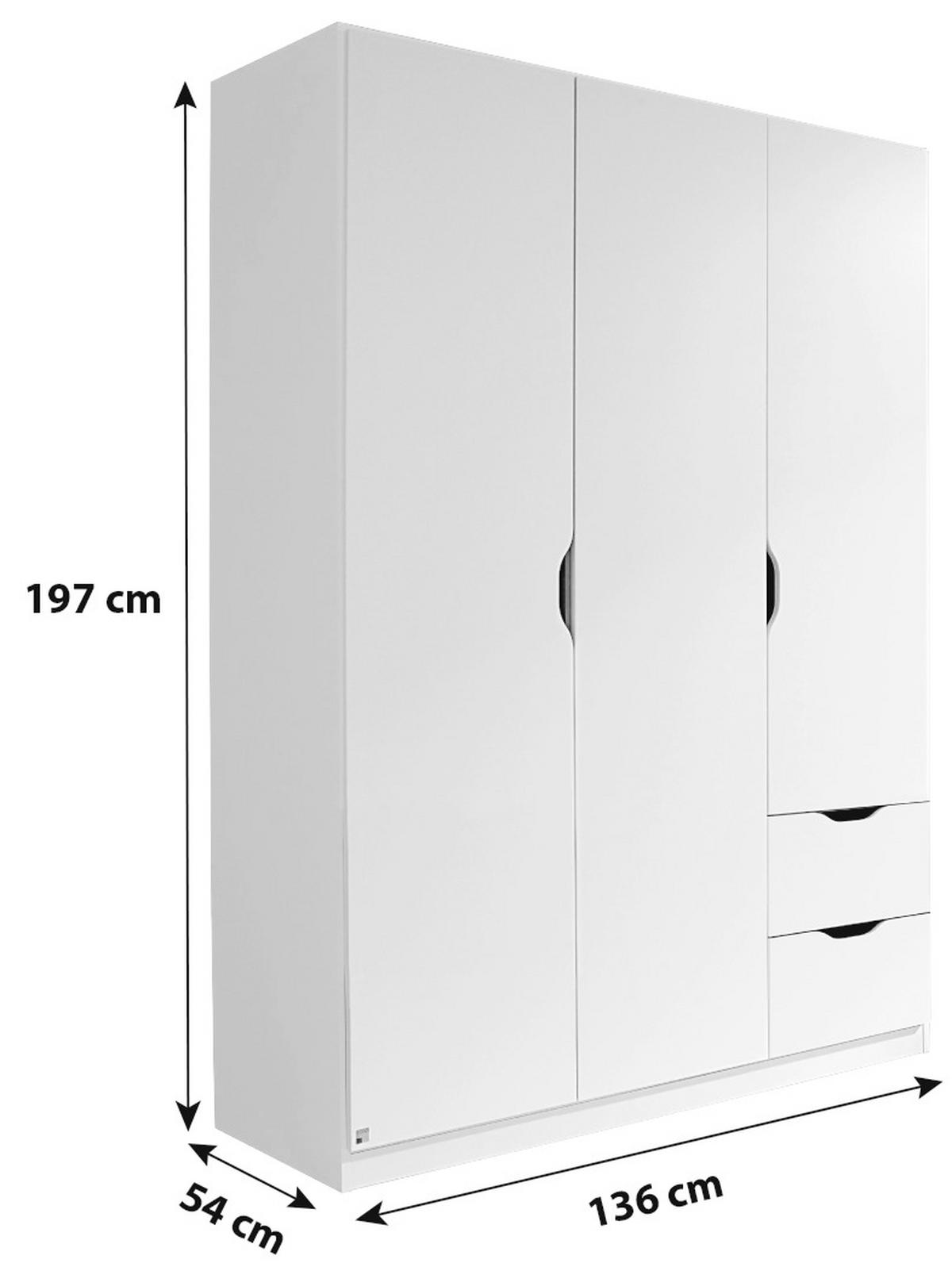 Drehtürenschrank grifflos 136cm Freising, Weiß Dekor - Weiß/Sonoma Eiche, MODERN, Holzwerkstoff (136/197/54cm) - Rauch Möbel