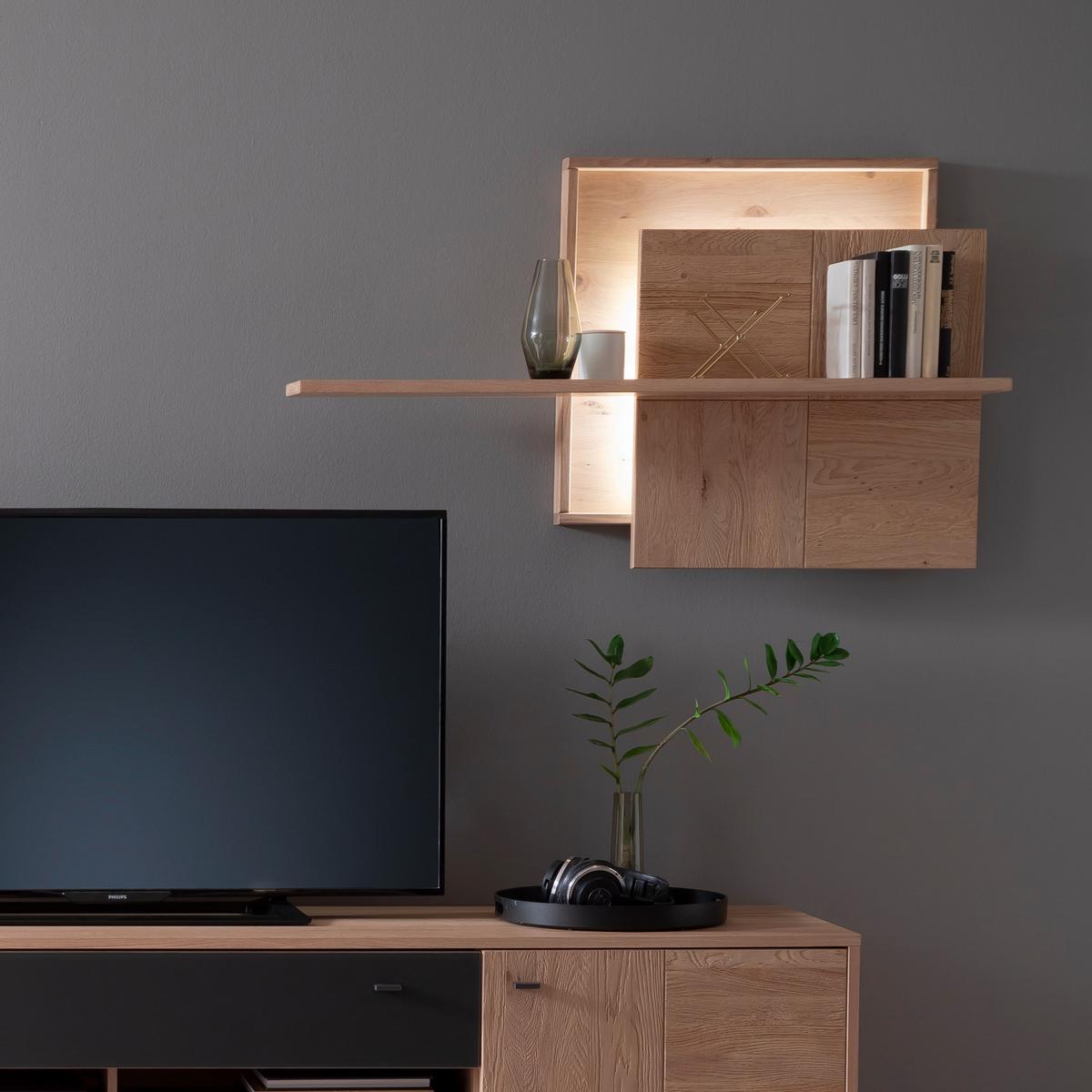 Wohnkombination teilmassiv 3tlg. Valencia Anthrazit/Eiche - Eiche Bianco/Anthrazit, Design, Glas/Holz (328/193/50cm) - MID.YOU