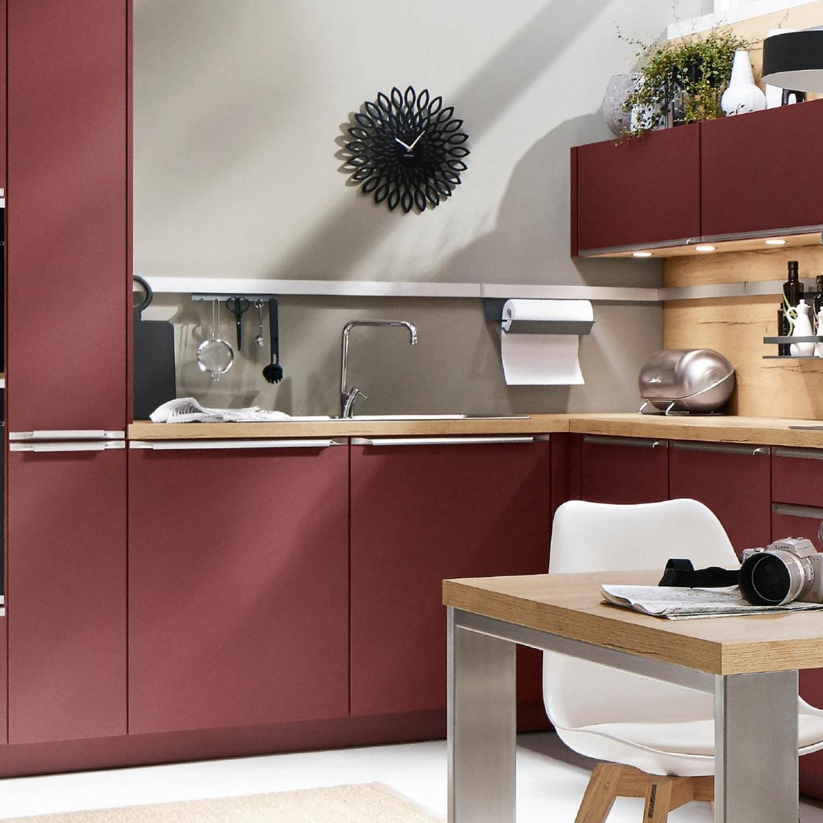 Eckküche Eastbourne ohne Geräte 337x286 cm Rot - Schieferfarben/Anthrazit, MODERN, Holzwerkstoff/Kunststoff (337/286cm) - Vertico