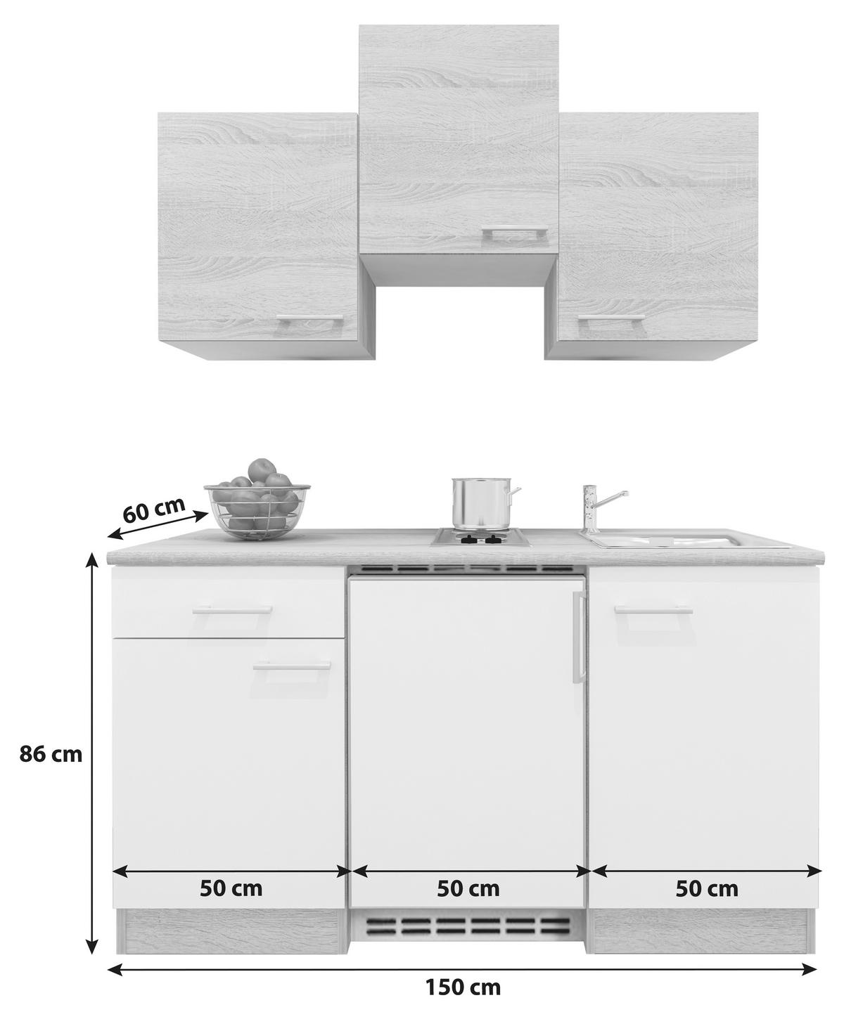 Küchenzeile Samoa mit Geräten 150 cm Weiß/Eiche