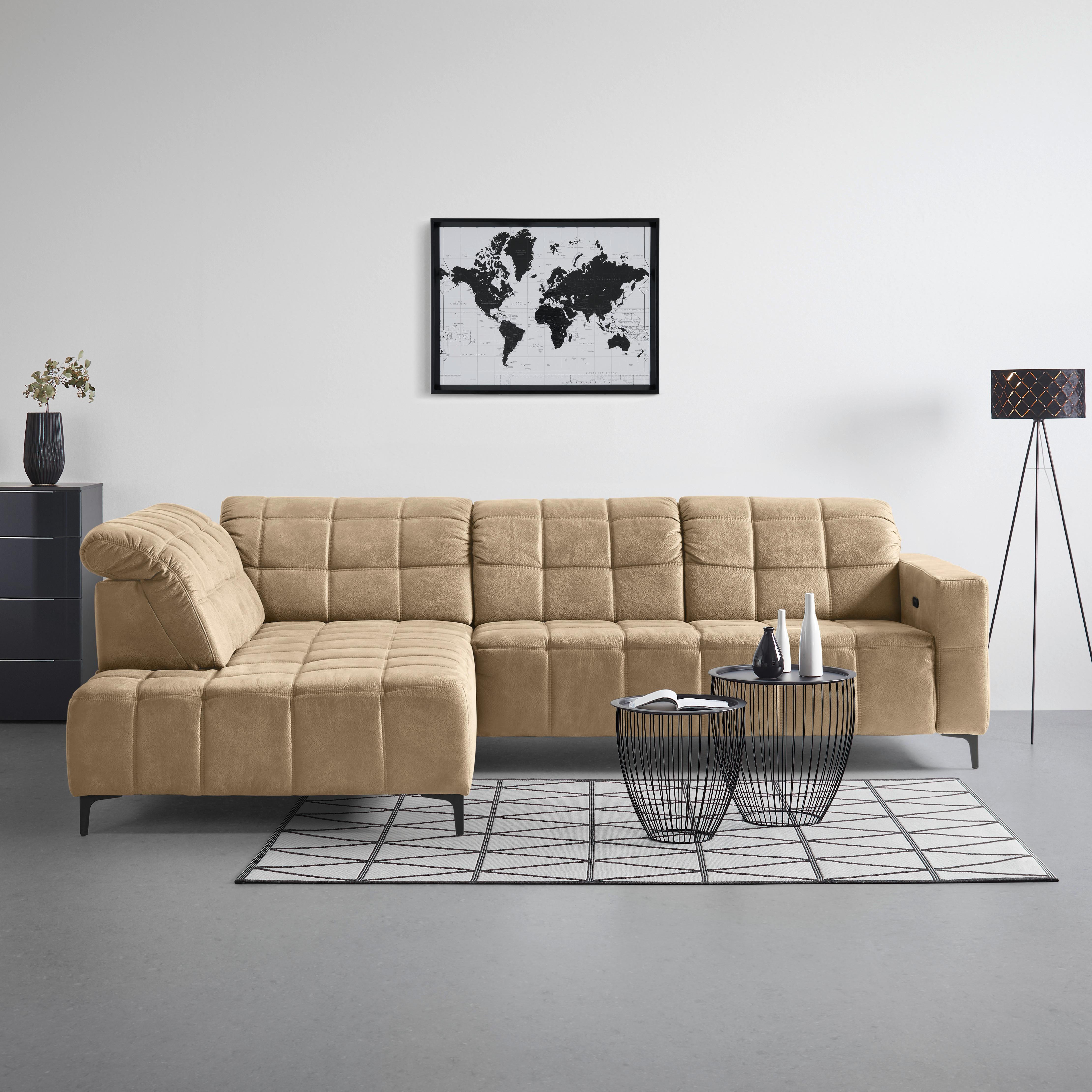 Rohová sedačka PANAMA, ľavá, béžová - čierna/béžová, Konventionell, kov/textil (216/304cm) - Premium Living