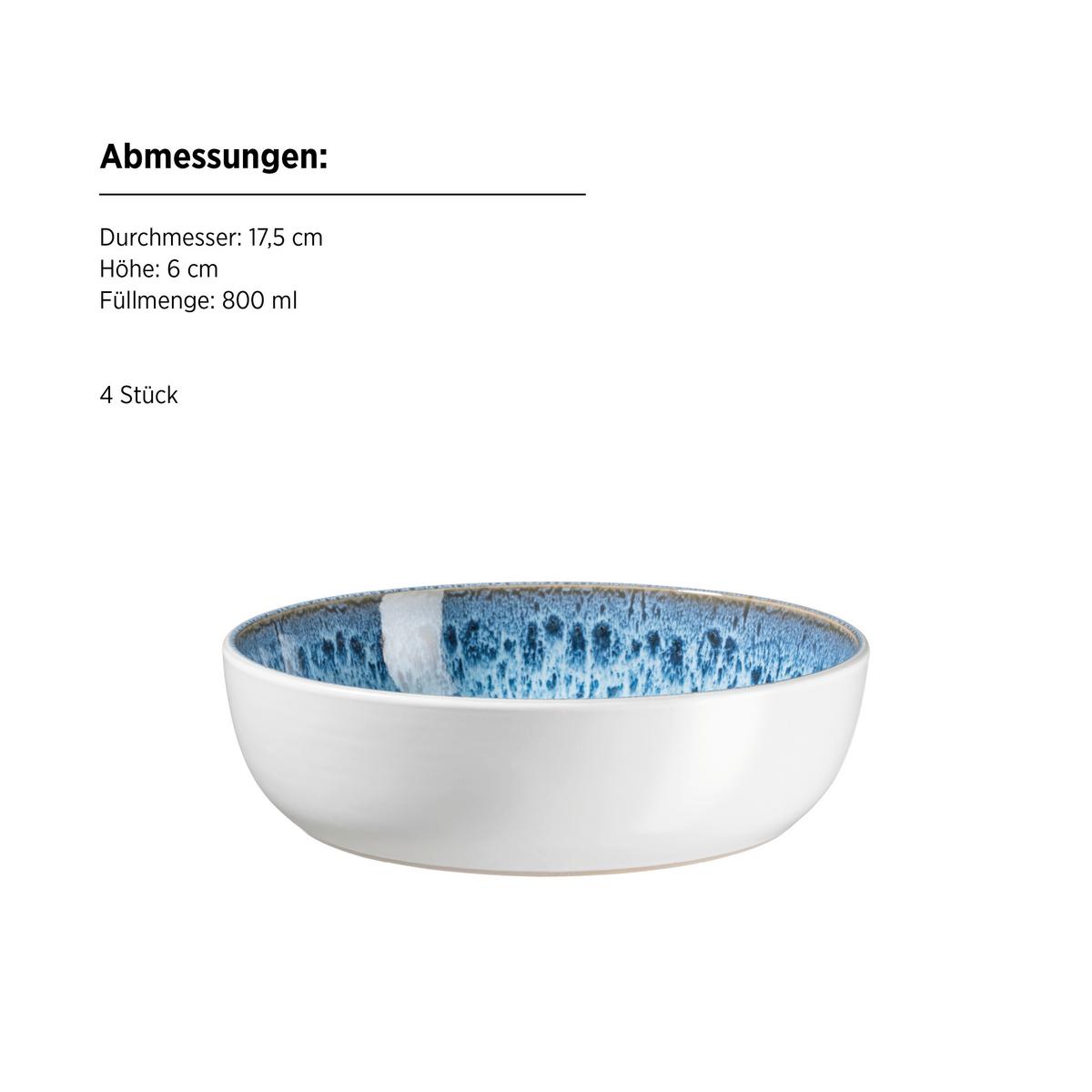 Kombiservice Malea 16-Teilig Steinzeug, Blau, 4 Personen - Blau, Basics, Keramik - Mäser