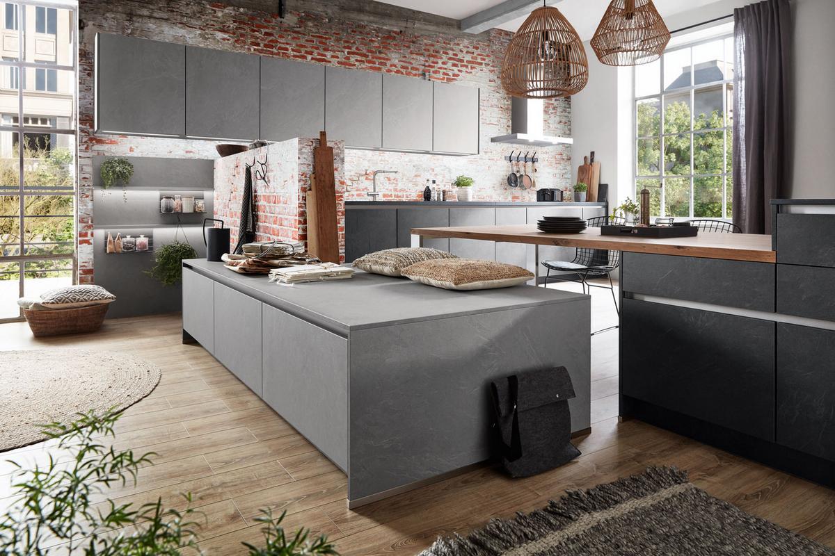 Einbauküche Ston Frei Planbar Modern, Grifflos - Eichefarben/Anthrazit, MODERN, Holzwerkstoff - Vertico