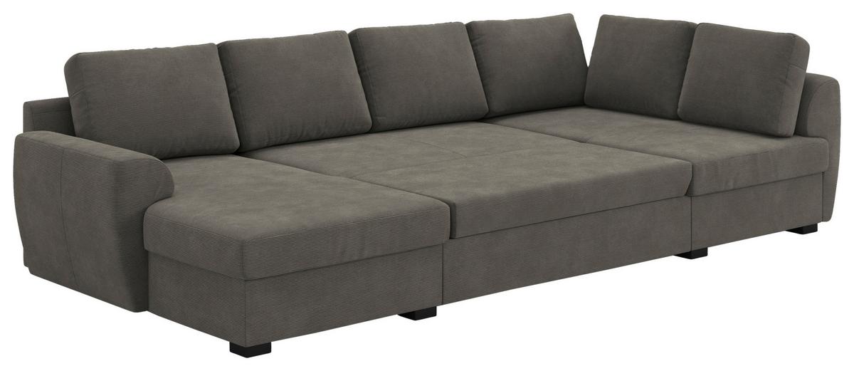 Wohnlandschaft m. Bettfunktion Cord anthrazit, B: 327cm - Anthrazit/Schwarz, Trend, Textil (154/327/86cm) - MID.YOU