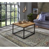 Couchtisch Holz Massiv Industrial, Mangoholz/Schwarz - Schwarz/Braun, MODERN, Holz/Metall (70/70/48cm)