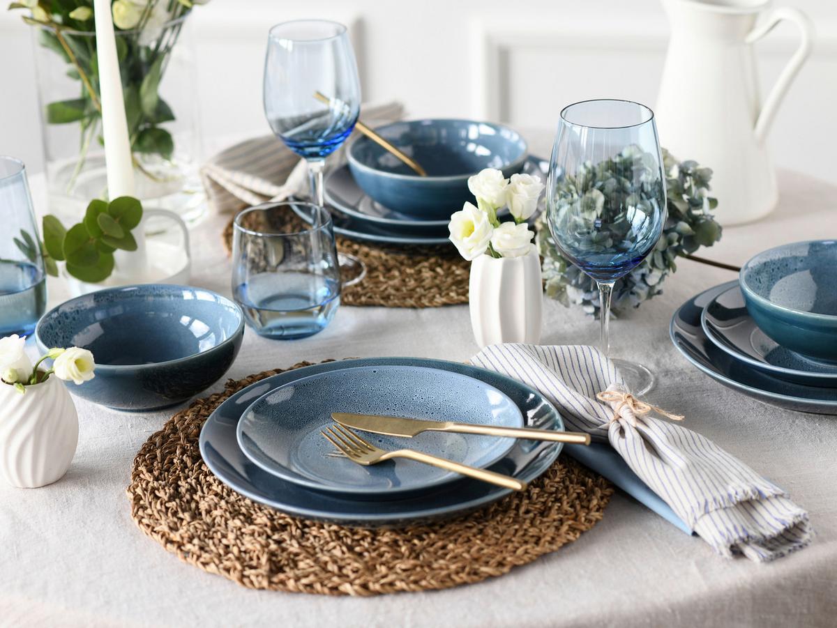 Kombiservice Steinzeug 4 Personen Geschirr Set Blau - Blau, Keramik - Creatable