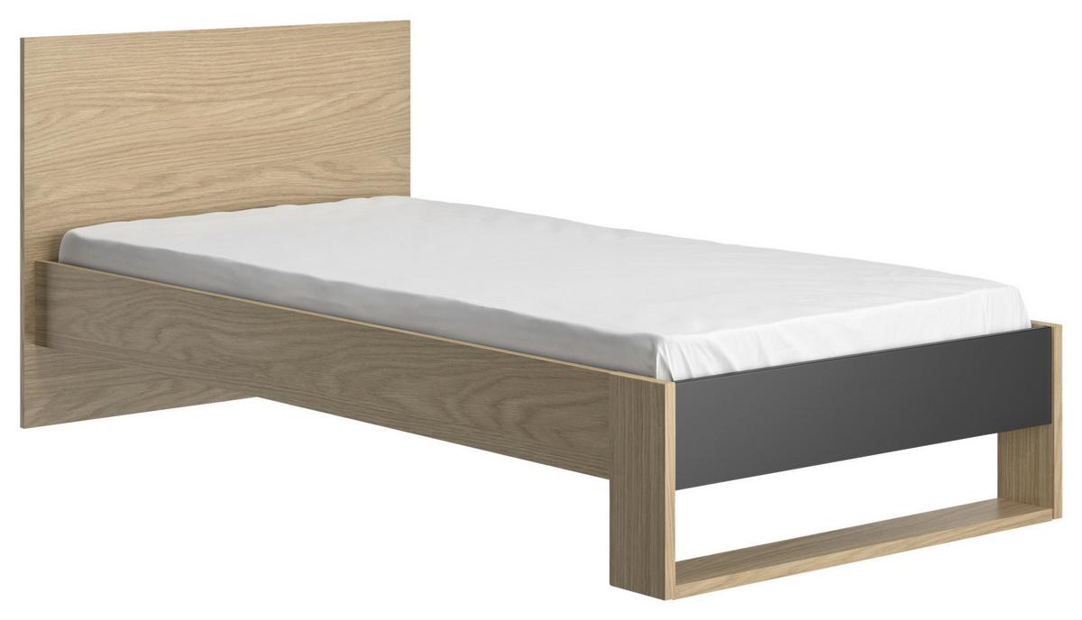 Bett NAEL 90x200 cm - Eichefarben/Schwarz, Basics, Holzwerkstoff (90/200cm)