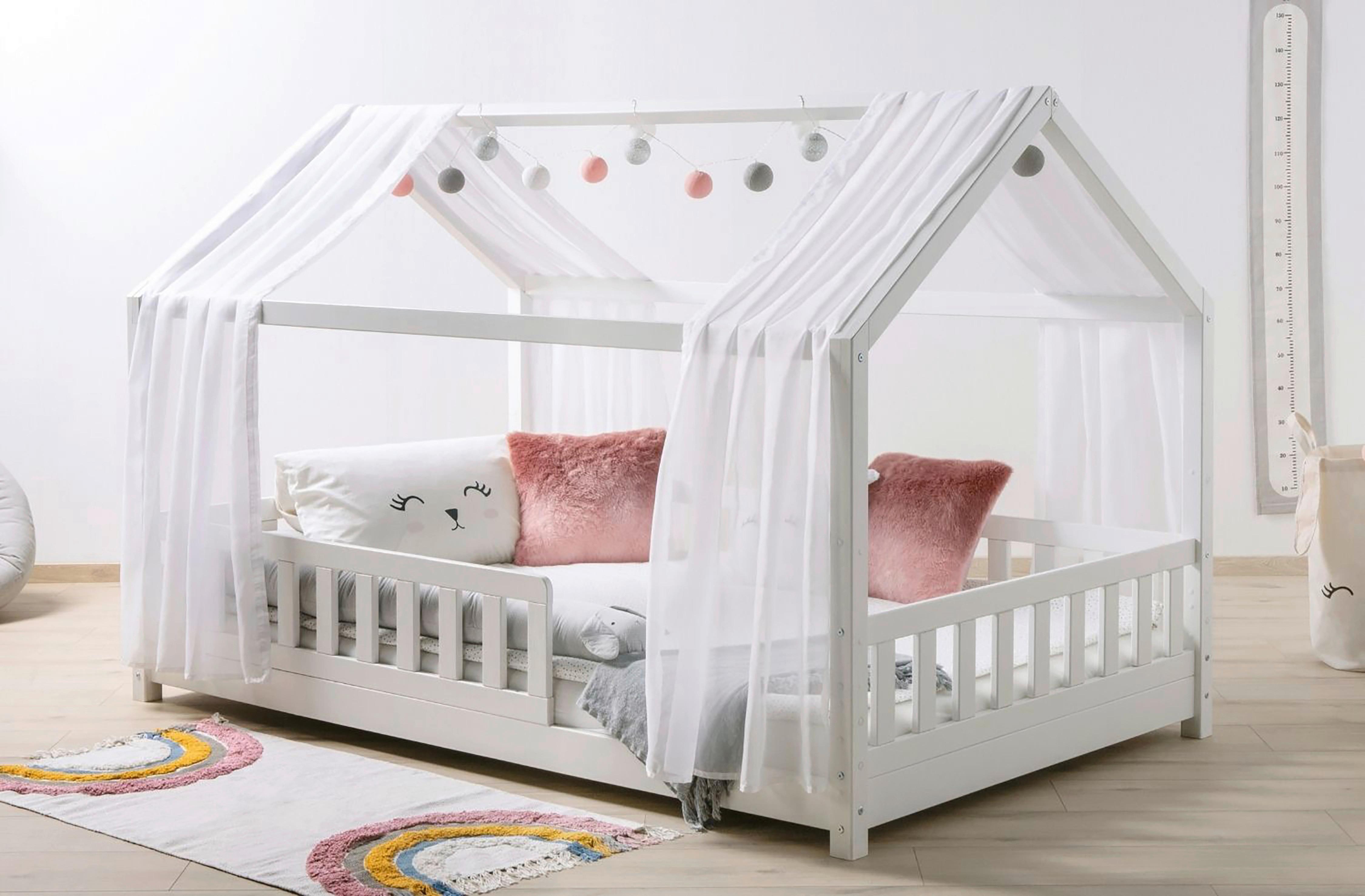 HAUSBETT Kim Weiß 90x200cm - Weiß/Naturfarben, MODERN, Holz/Textil (90/200cm) - Livetastic