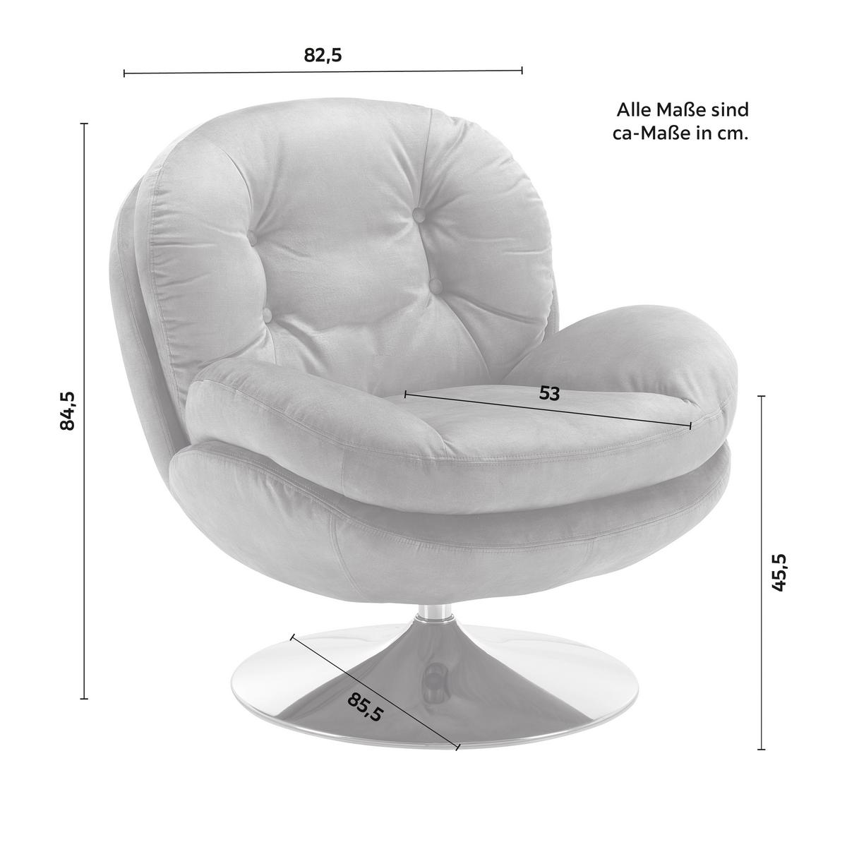 Křeslo ze sametu s chromovou nohou Ommy - modrá/barvy chromu, Moderní, kov/textil (82,5/84,5/85,5cm) - P & B