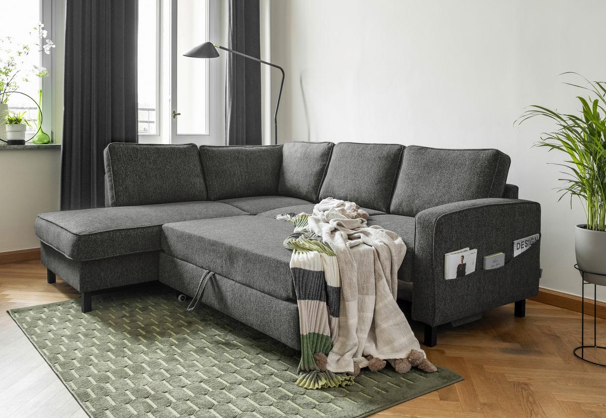 Ecksofa Molly Dunkelgrau S: 198x233 cm - Dunkelgrau/Schwarz, Textil (198/233cm) - MID.YOU
