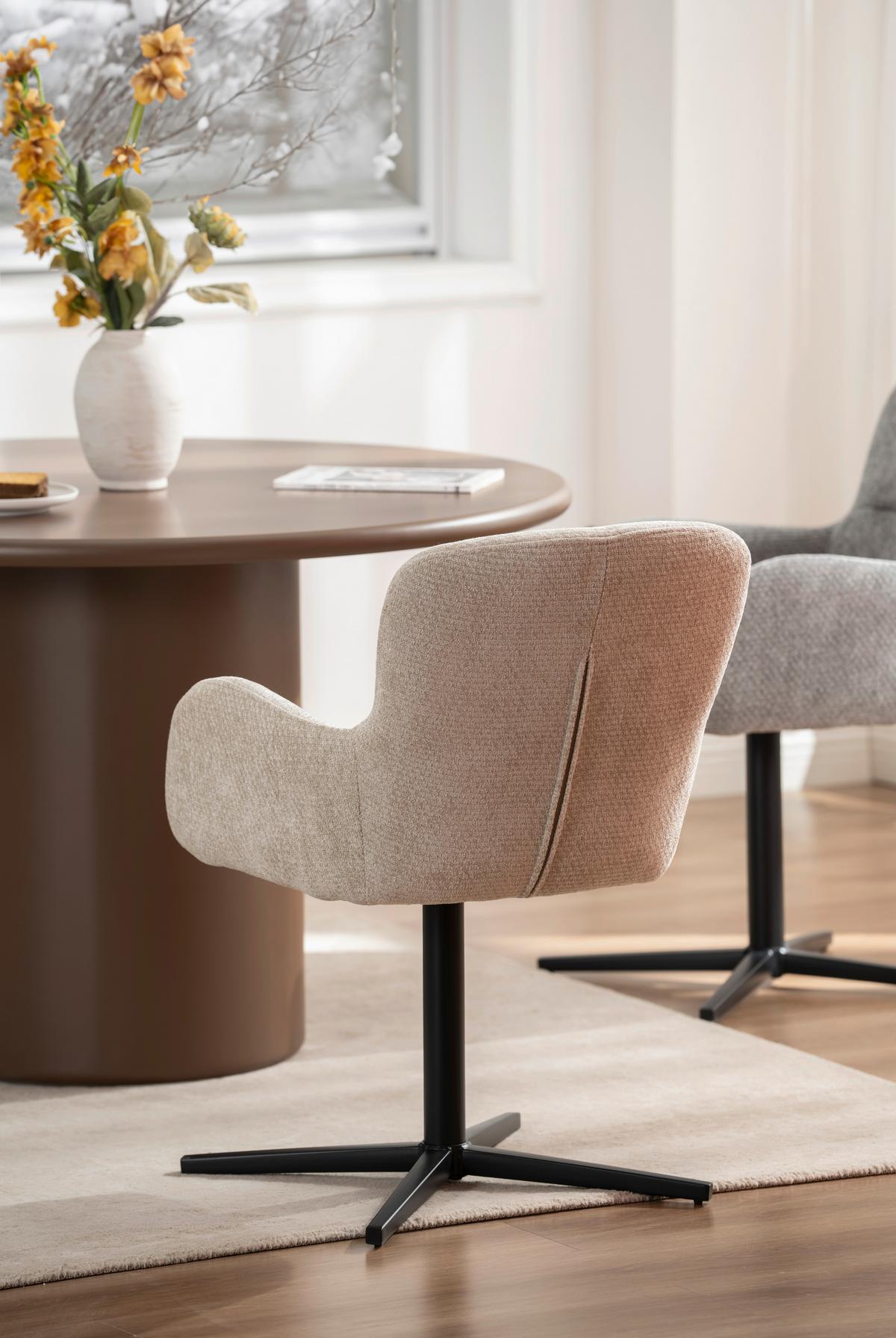 Armlehnstuhl Amber Chenille Beige, B: 56 cm - Beige/Schwarz, MODERN, Holz/Textil (57/85/63cm) - Livetastic