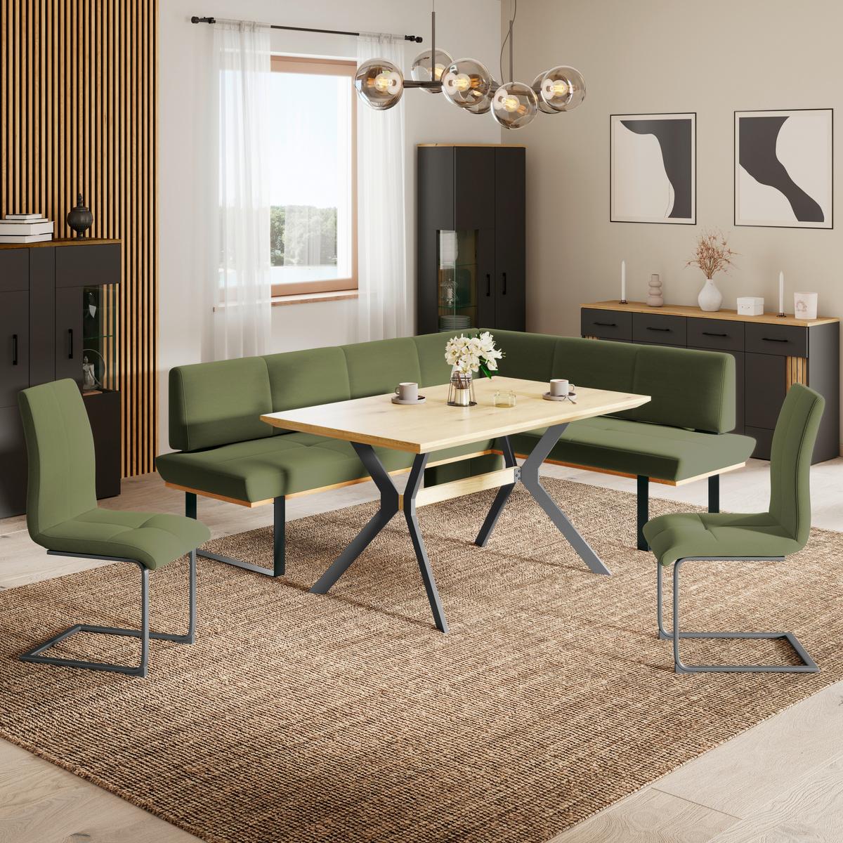 Eckbank Tristan Webstoff grün, S:225x175cm - Schwarz/Grün, MODERN, Holz/Textil (225/175cm) - James Wood