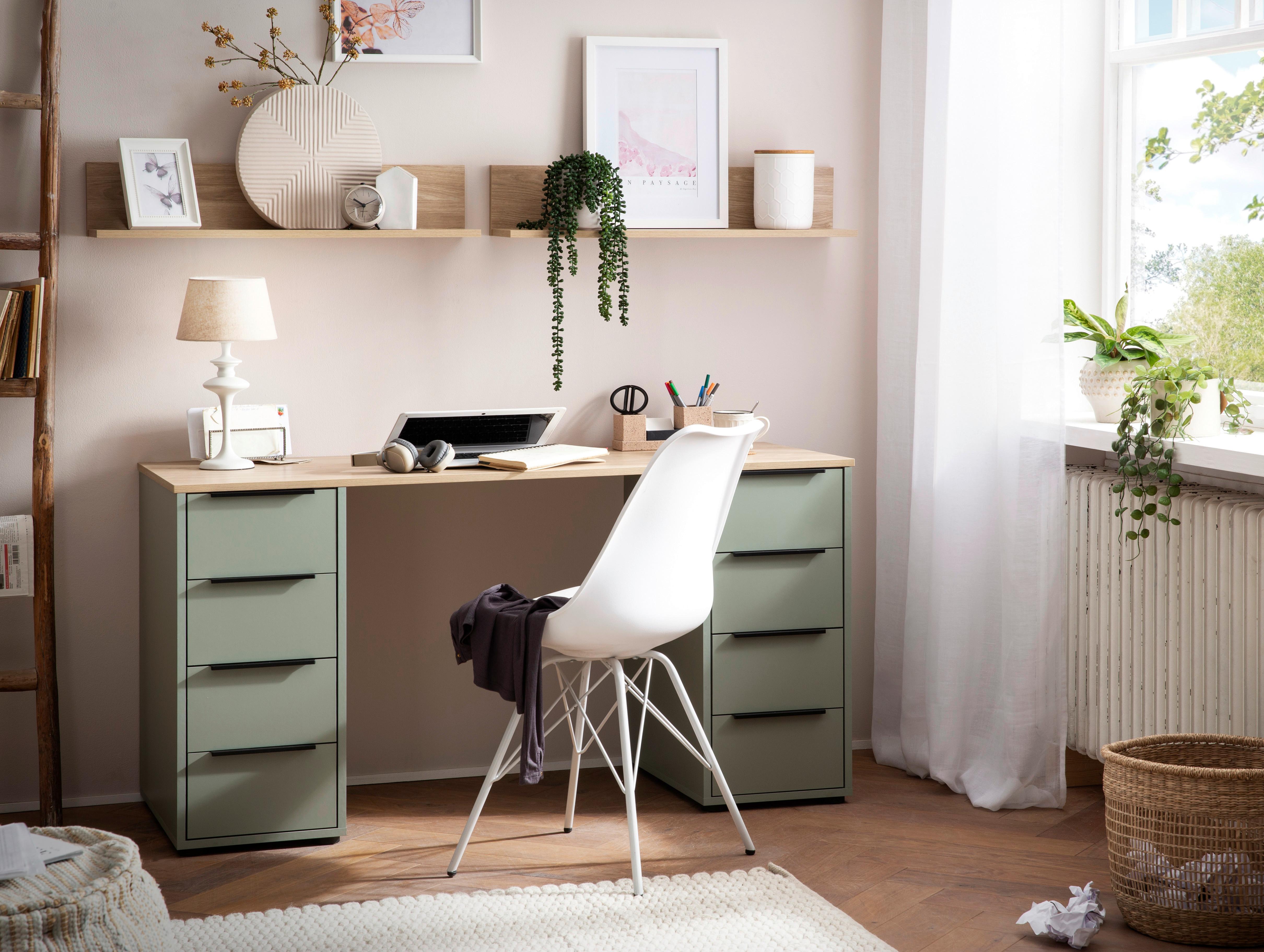 Schreibtisch B 140cm H 73,1 cm Elma, Olivgrün - Eichefarben/Hellgrün, MODERN, Holzwerkstoff (55,5/140/73,1cm) - MID.YOU
