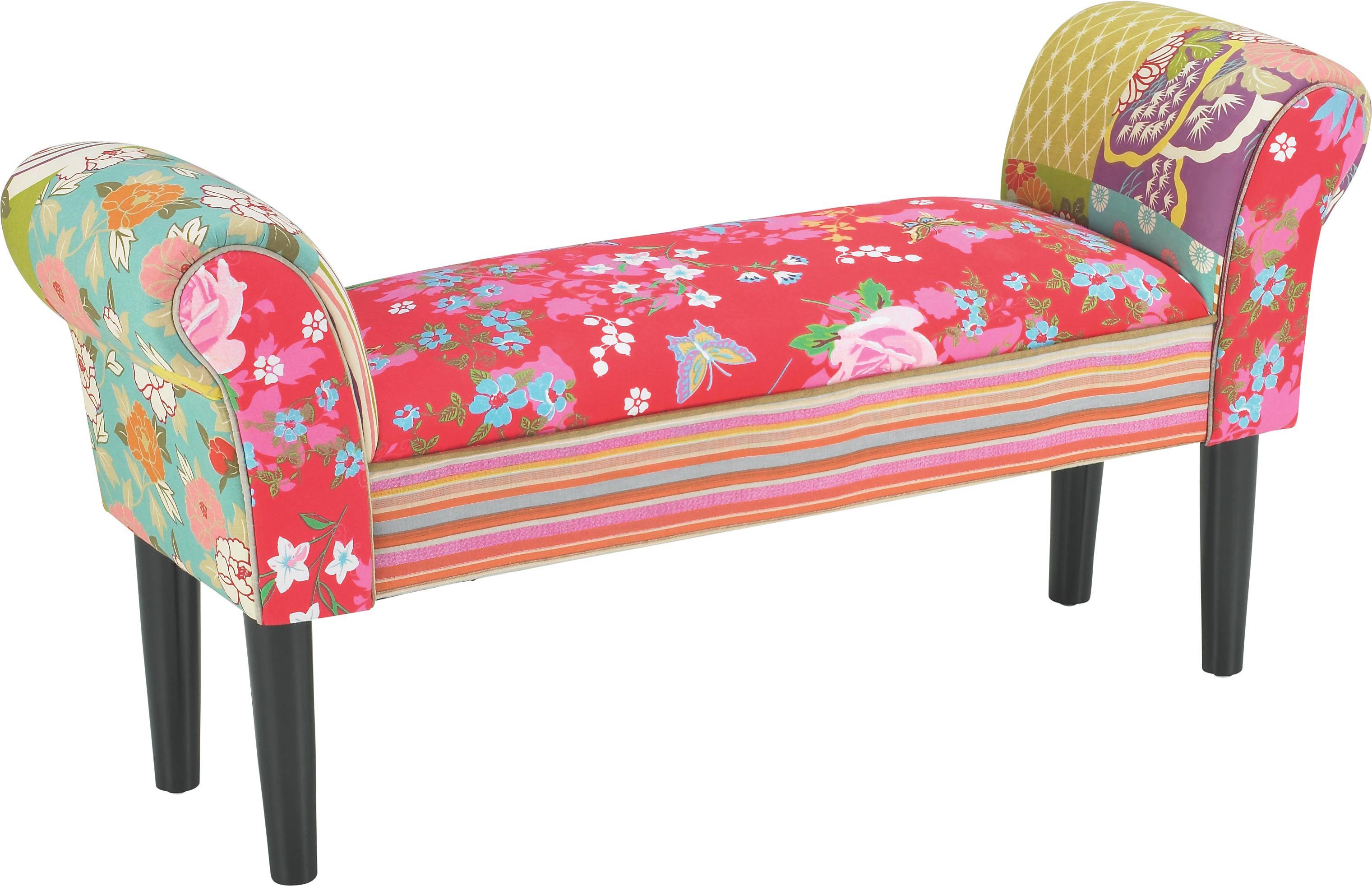 Sitzbank Patchwork 102 cm - Multicolor/Schwarz, KONVENTIONELL, Holz/Textil (102/51/31cm)