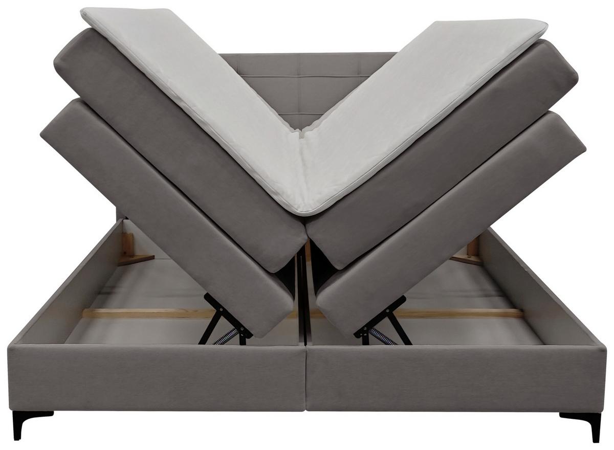 Boxspringbett Mitto mit Topper 180x200 cm - Schwarz/Grau, KONVENTIONELL, Textil/Metall (180/200cm)