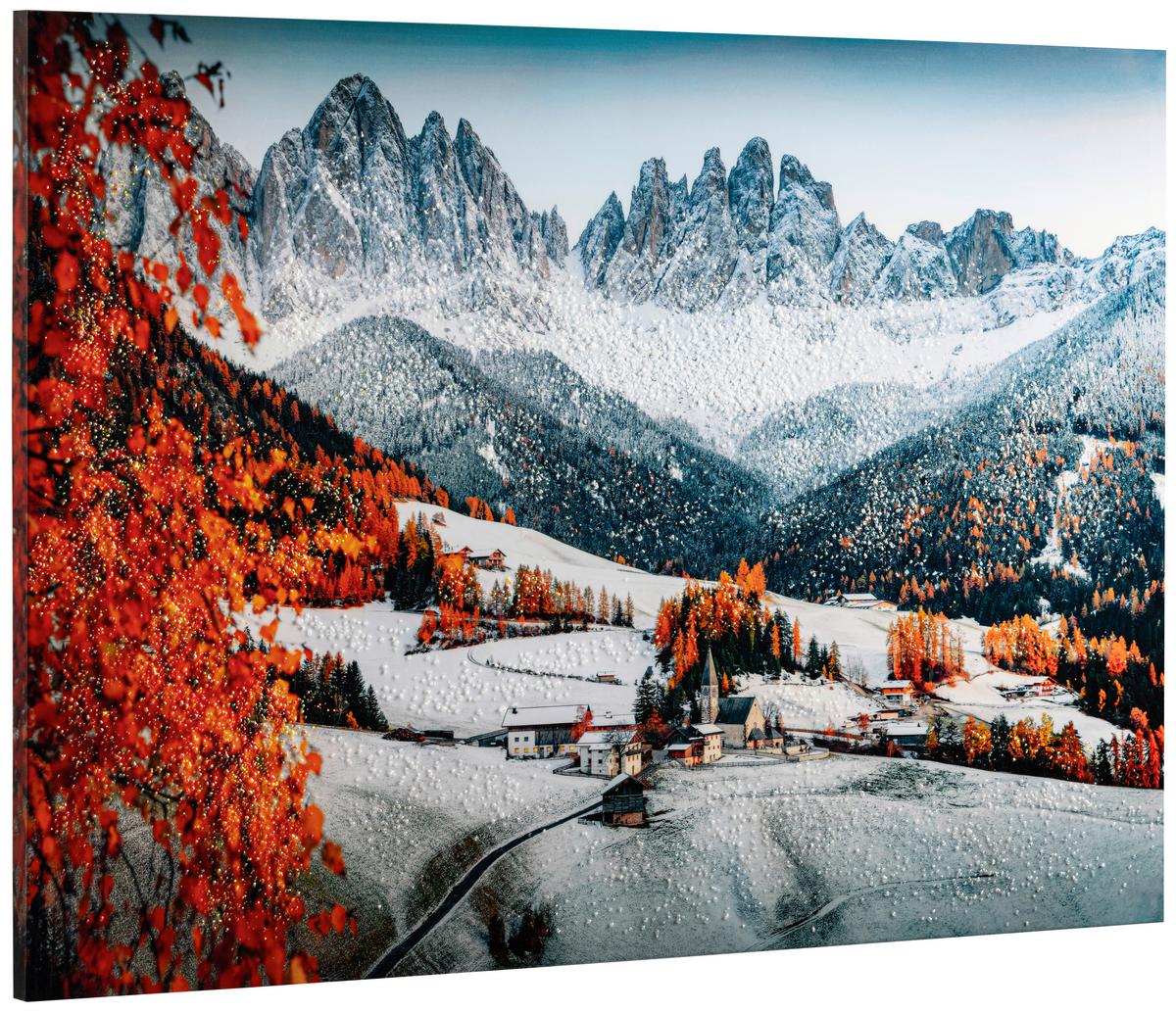 Bild Nura BxHxT: 70x100x2,5 cm - Orange/Weiß, KONVENTIONELL, Holz/Textil (70/100/2,5cm) - Luca Bessoni
