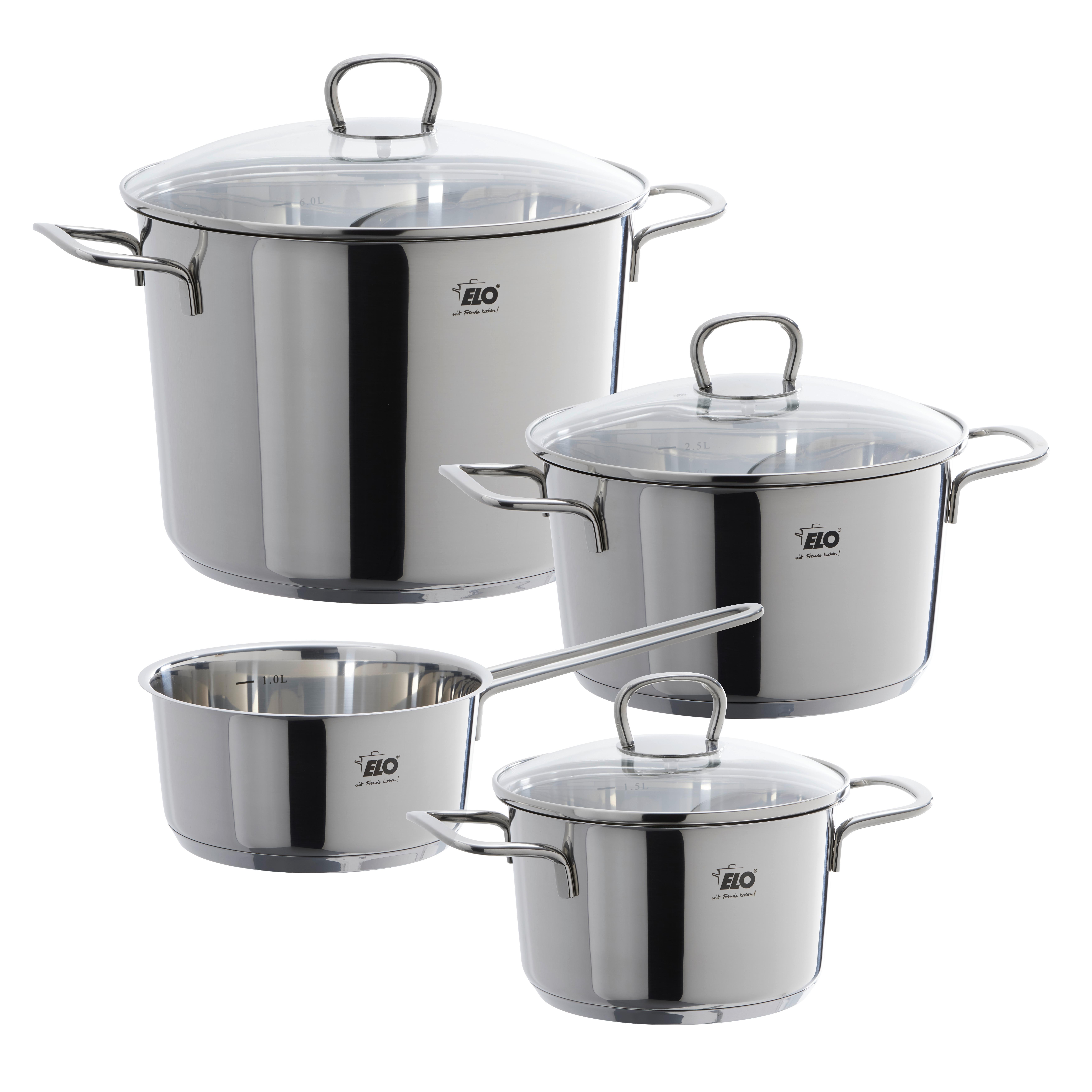 Sada hrnců ELIAN 4-dílna sada - průhledné/čiré, Moderní, kov/sklo - ELO