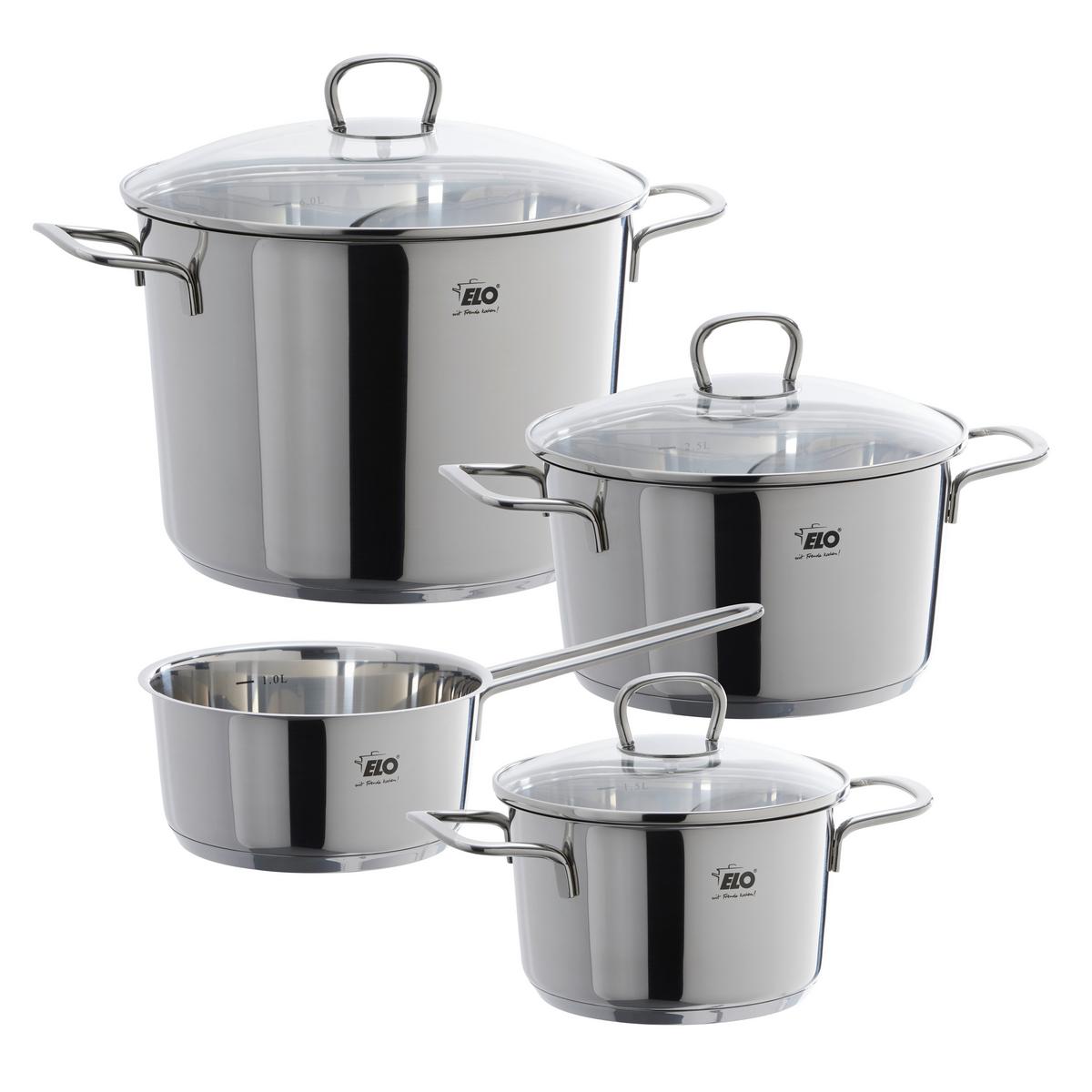 Sada hrnců ELIAN 4-dílna sada - průhledné/čiré, Moderní, kov/sklo - ELO