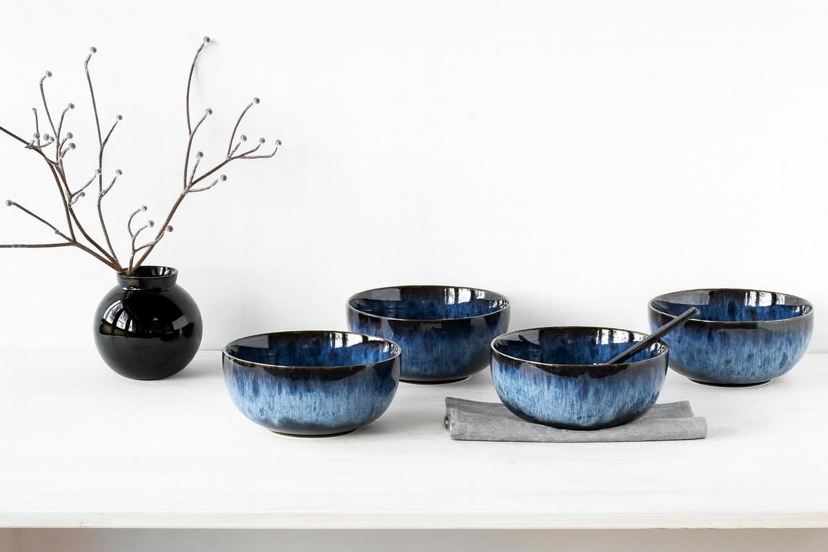 Schüsselset Allround Magic blau, schwarz, Ø ca. 16 cm - Blau/Schwarz, Basics, Keramik (16/7,5cm) - Creatable