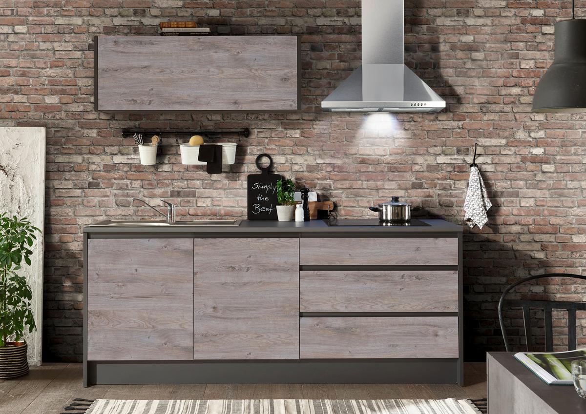Zweizeilig Küche Less 210 + 150 Cm Anthrazit/eiche - Eichefarben/Anthrazit, MODERN, Holzwerkstoff (210+150cm) - MID.YOU