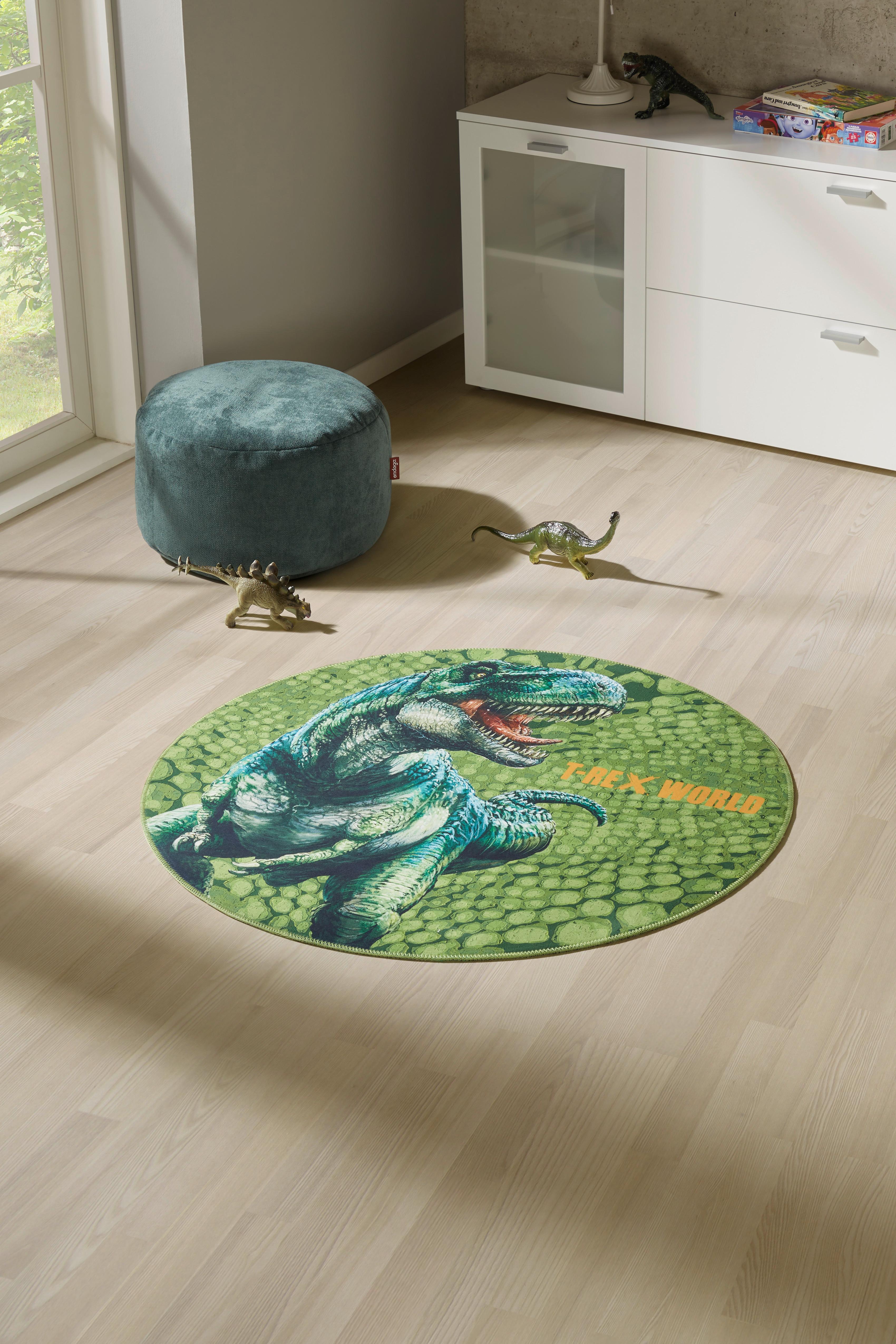 Kinderteppich Rund Bunt T-Rex World 2 Ø 100 cm - Multicolor/Grün, MODERN, Textil (100cm)